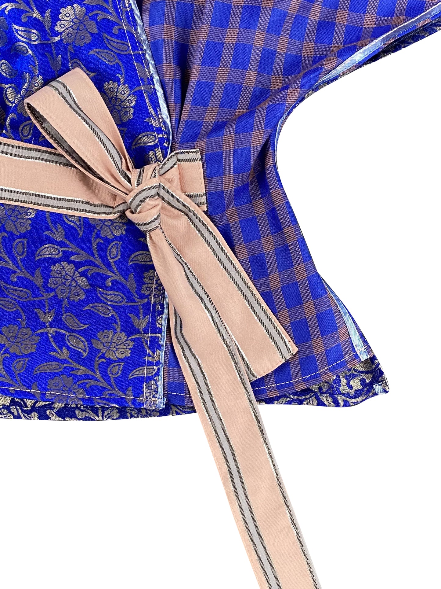 Cobalt Blue Silk Brocade Wrap Top