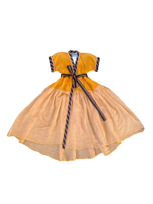 Signature Silk Lamé 'Sunset' Wrap Dress with Hand-Embroidery Stitches