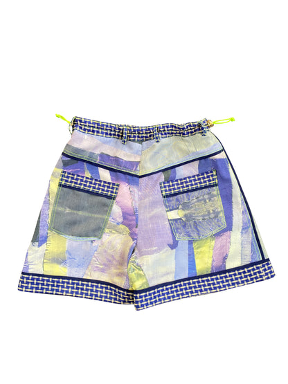 Abstract-Scrap Printed Deadstock Synthetic Tailored Shorts