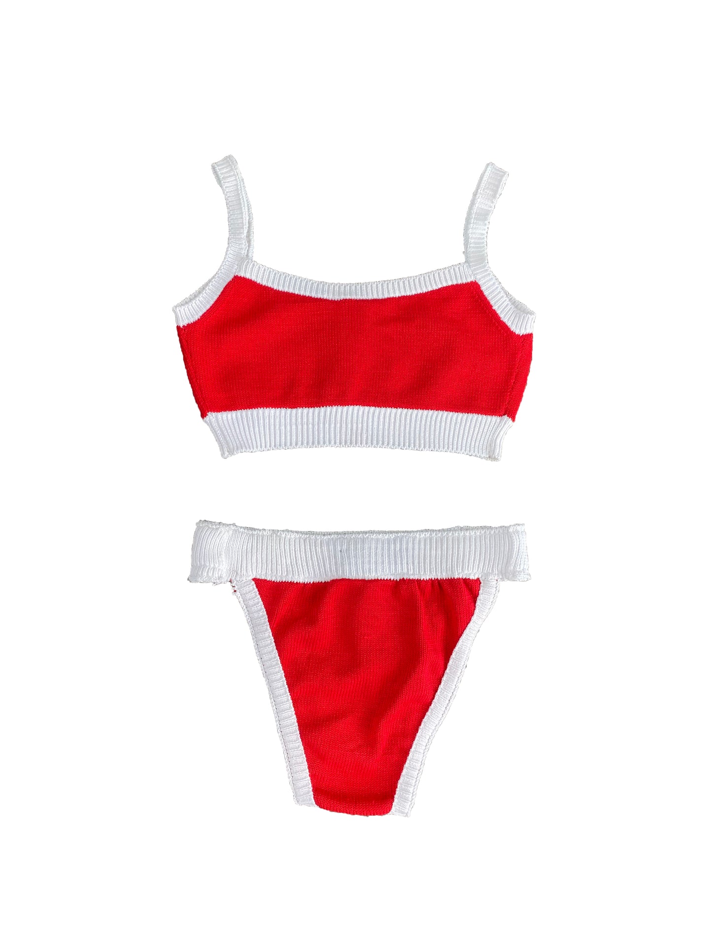 Red & White Knitted Bikini Set