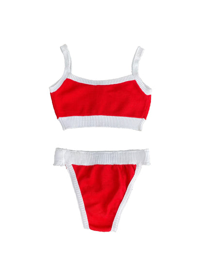 Red & White Knitted Bikini Set