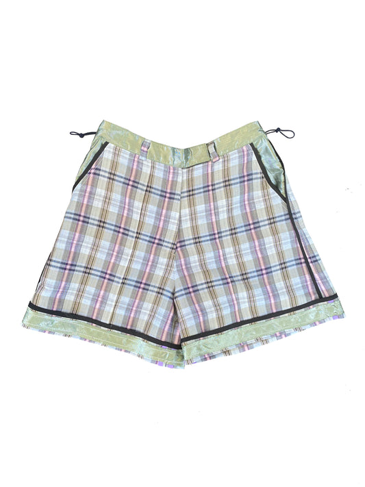 Yarn-Dyed Checked Linen Tailored Shorts