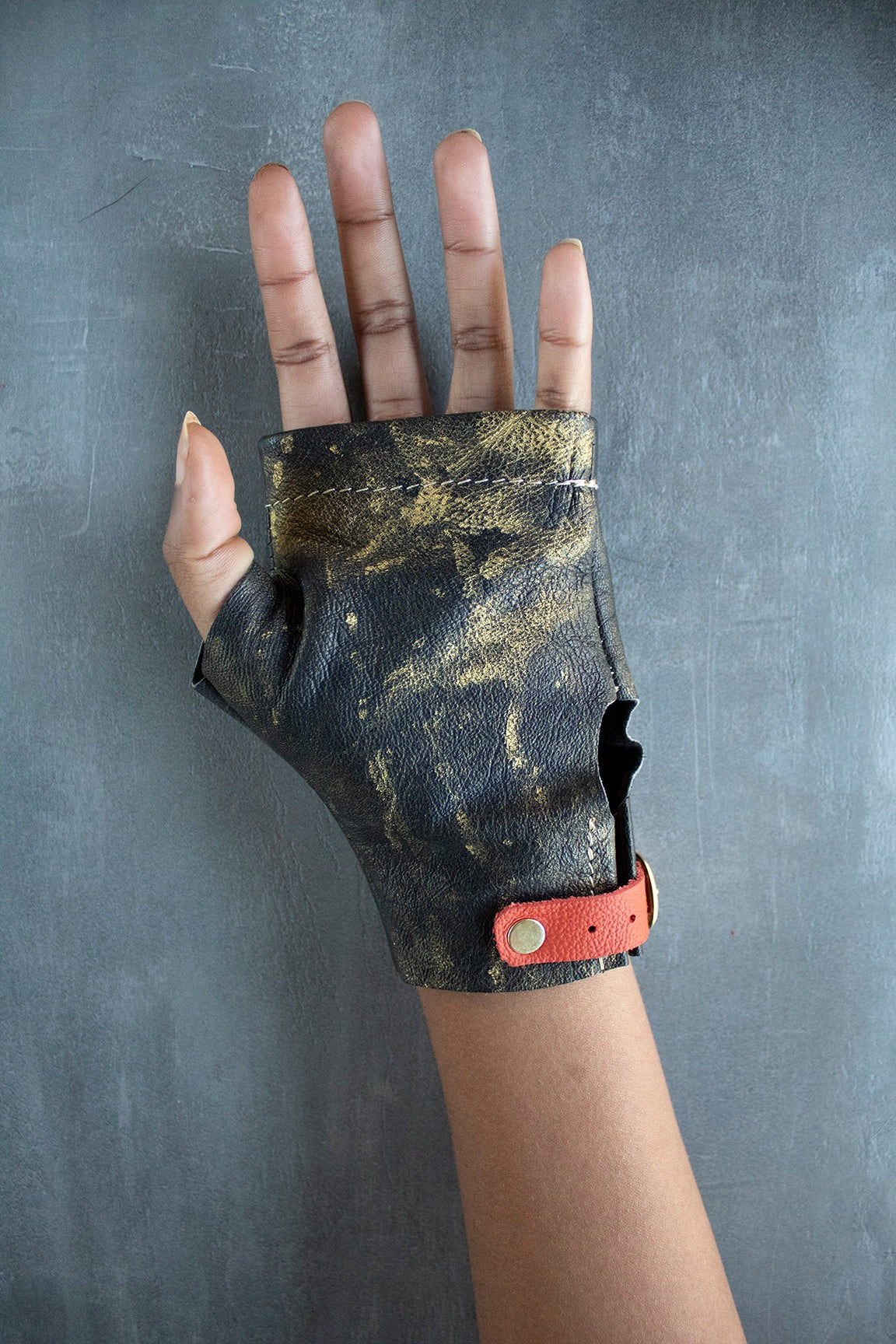 Black Short Studded Fingerless Glove