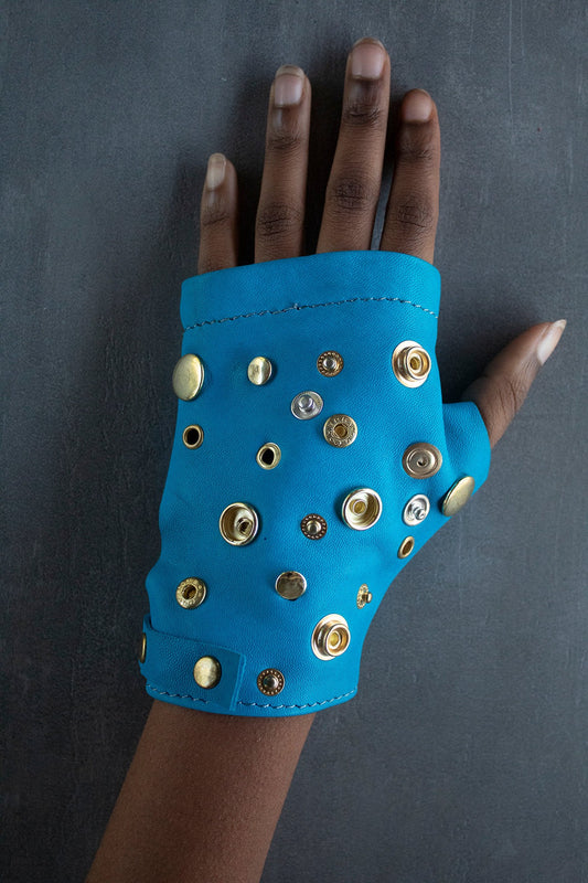 Blue Studded Fingerless Glove