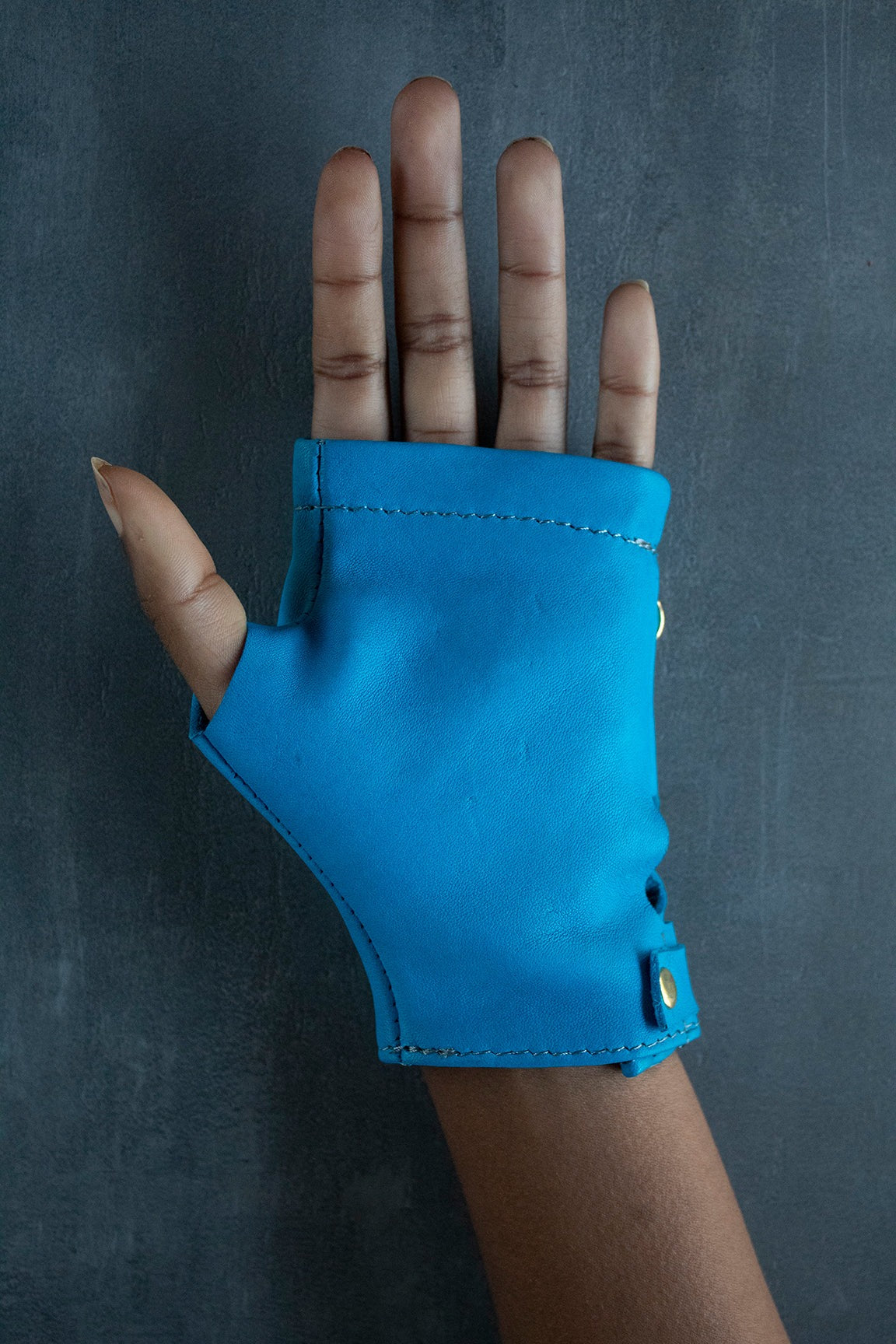Blue Studded Fingerless Glove