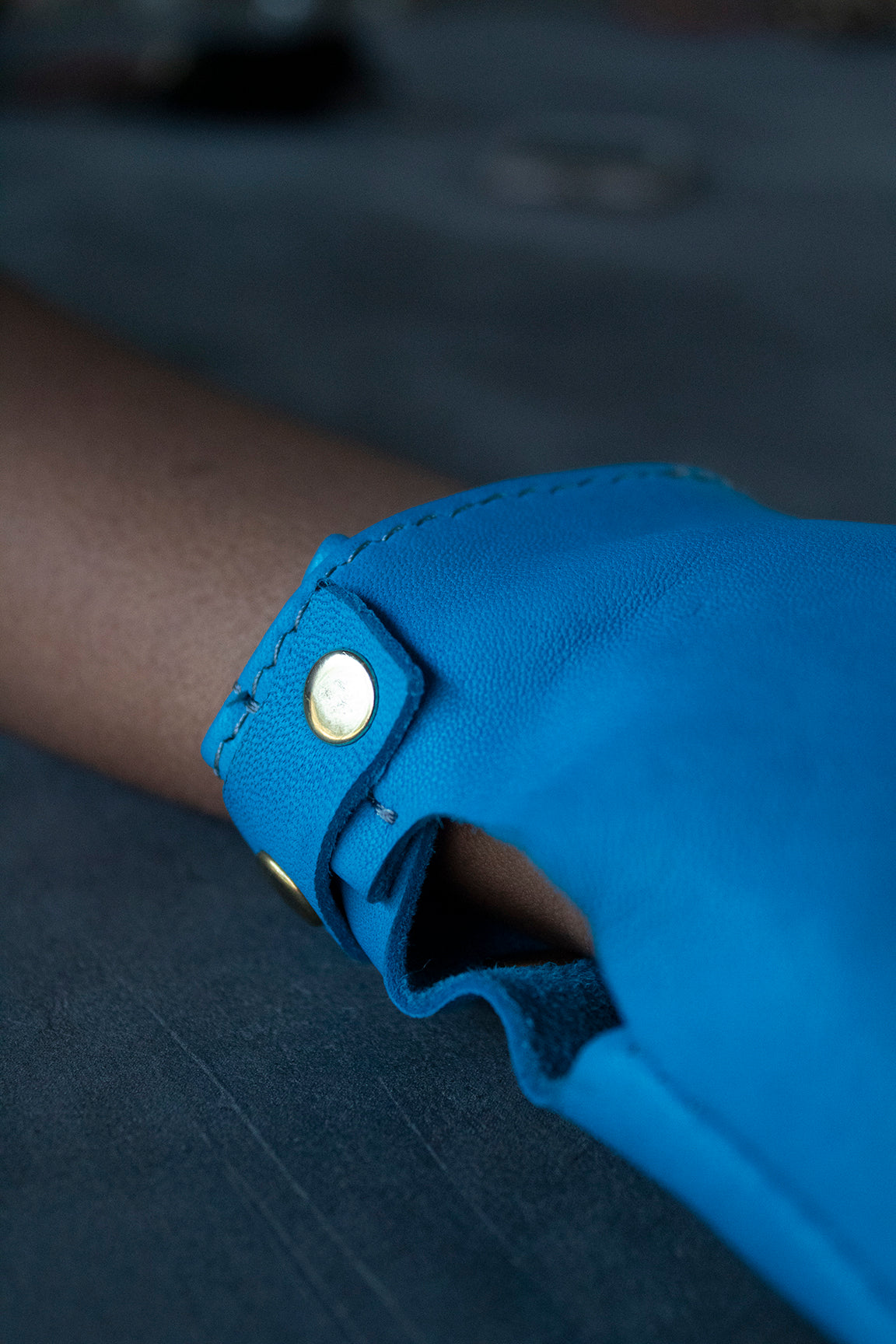 Blue Short Studded Fingerless Glove