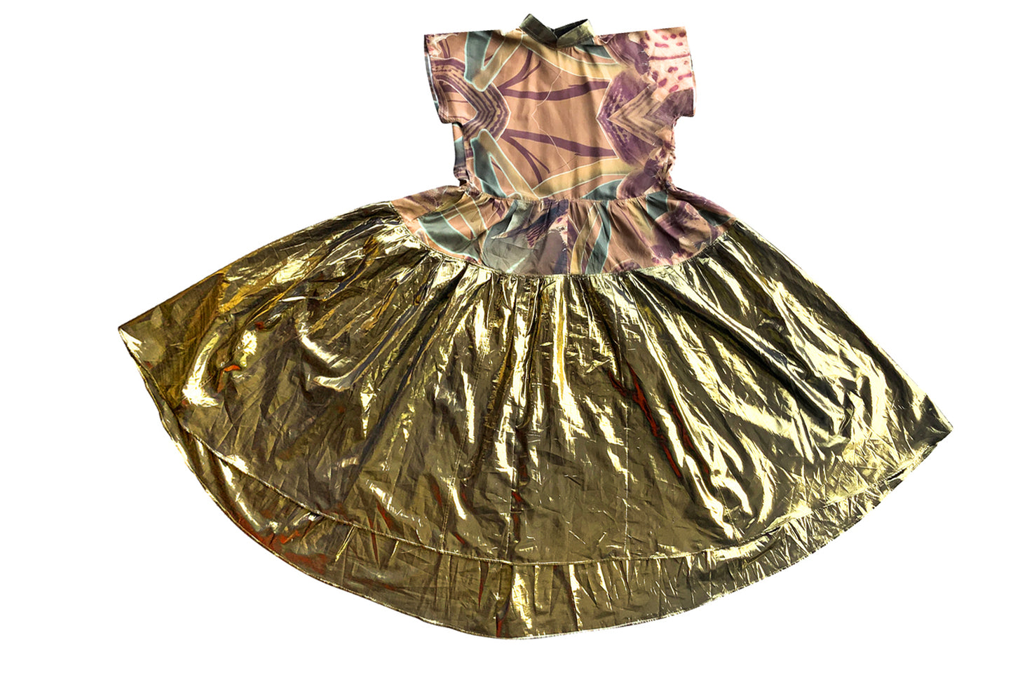 Banana Orchid Silk Lamé Tiered Dress