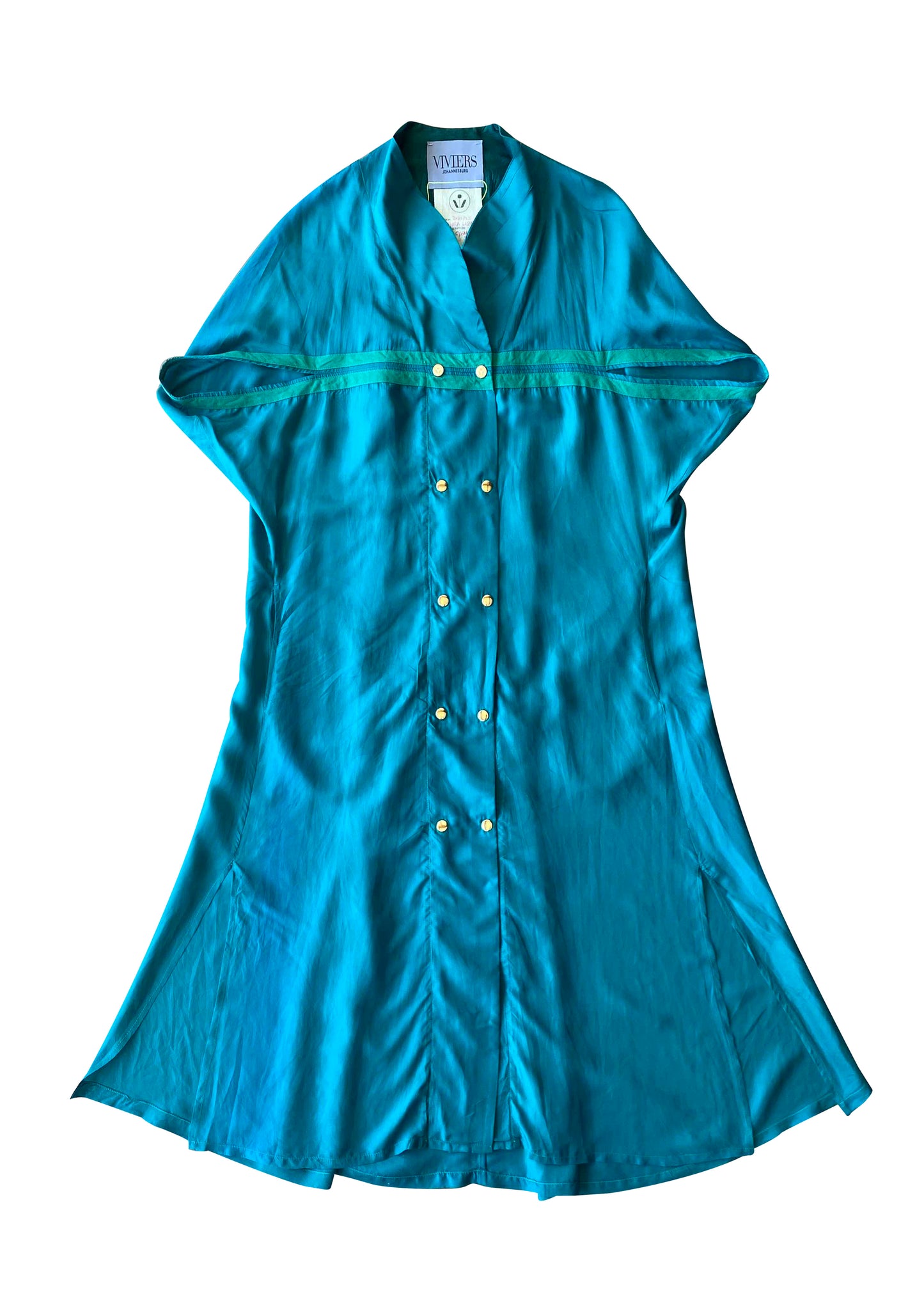 Psychic Cyan Silk Cape Dress