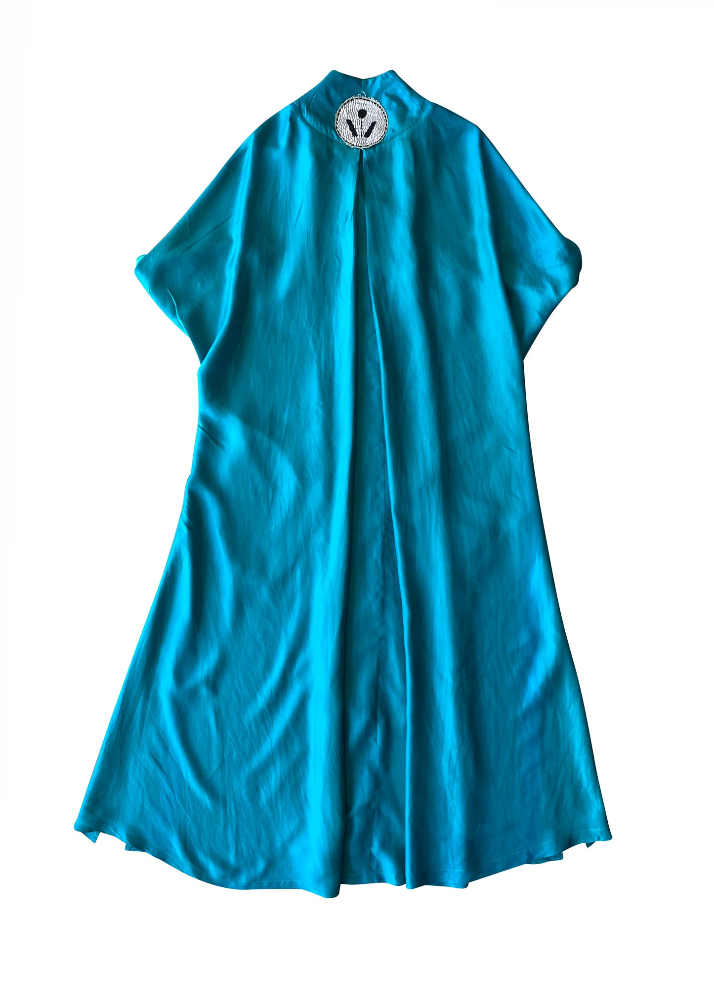 Psychic Cyan Silk Cape Dress