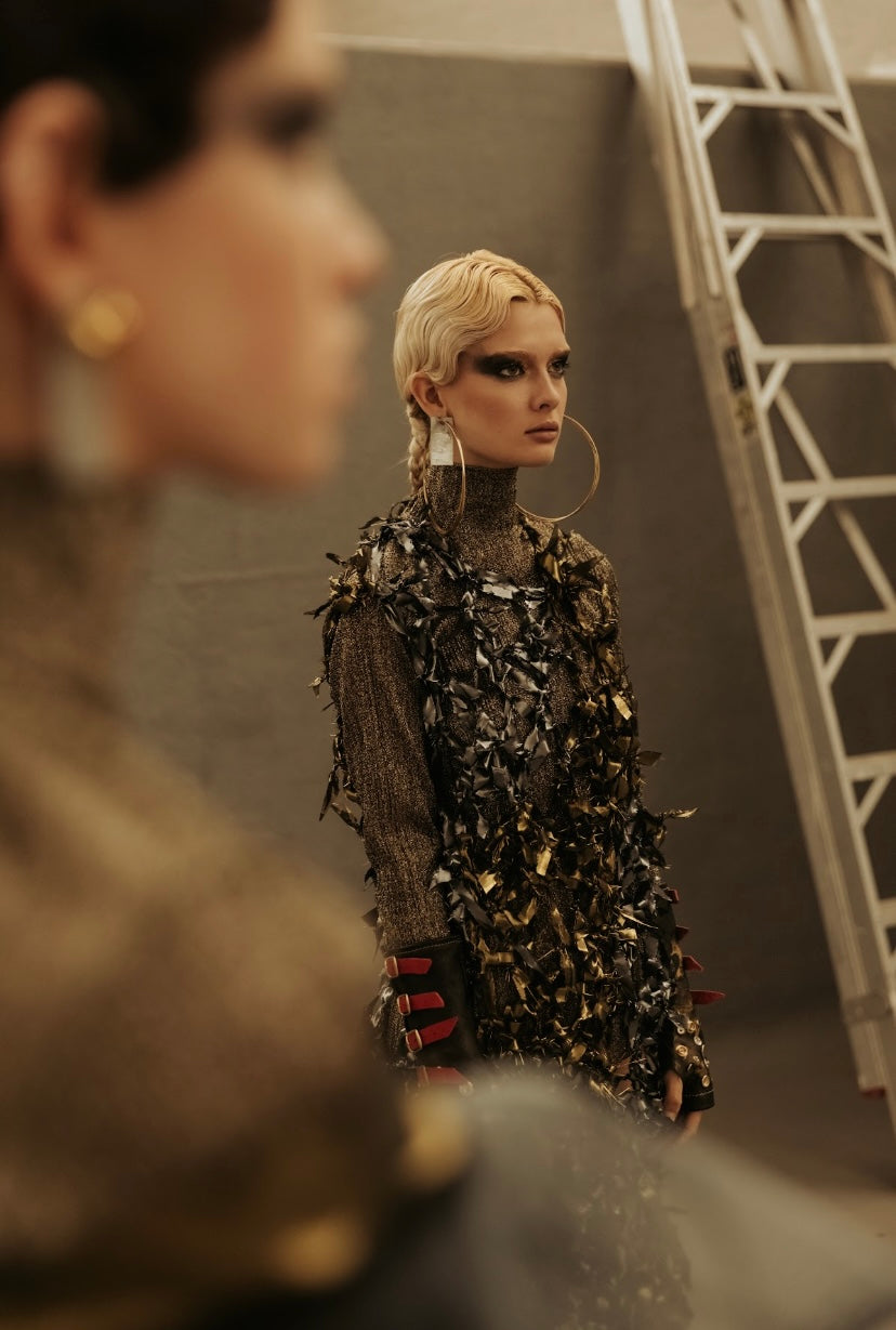 Shimmery Gold and Black Poloneck Top