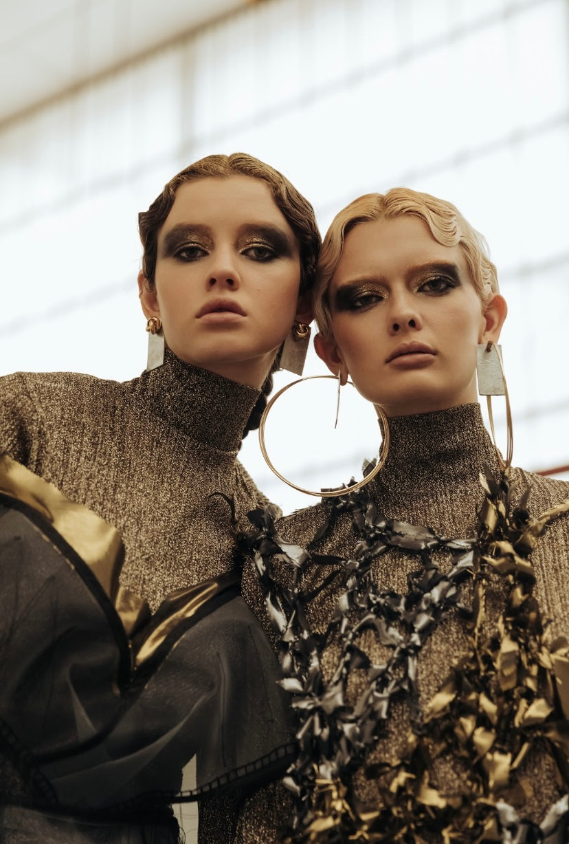 Shimmery Gold and Black Poloneck Top