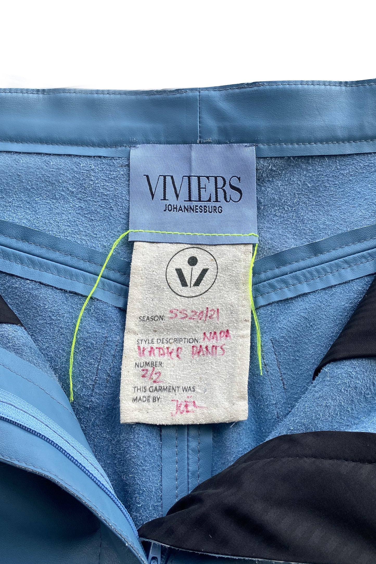 PURE NAPA LEATHER STRAIGHT CUT PANTS IN RETRO BLUE
