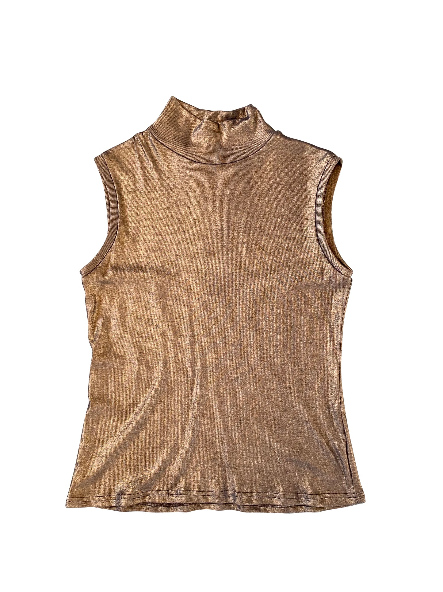 Bronze sleeveless Polo neck Top