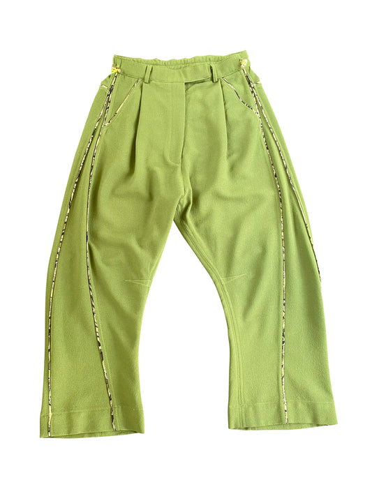 Earthly Moss Crepe Wool Arched-Leg Tailored Pants