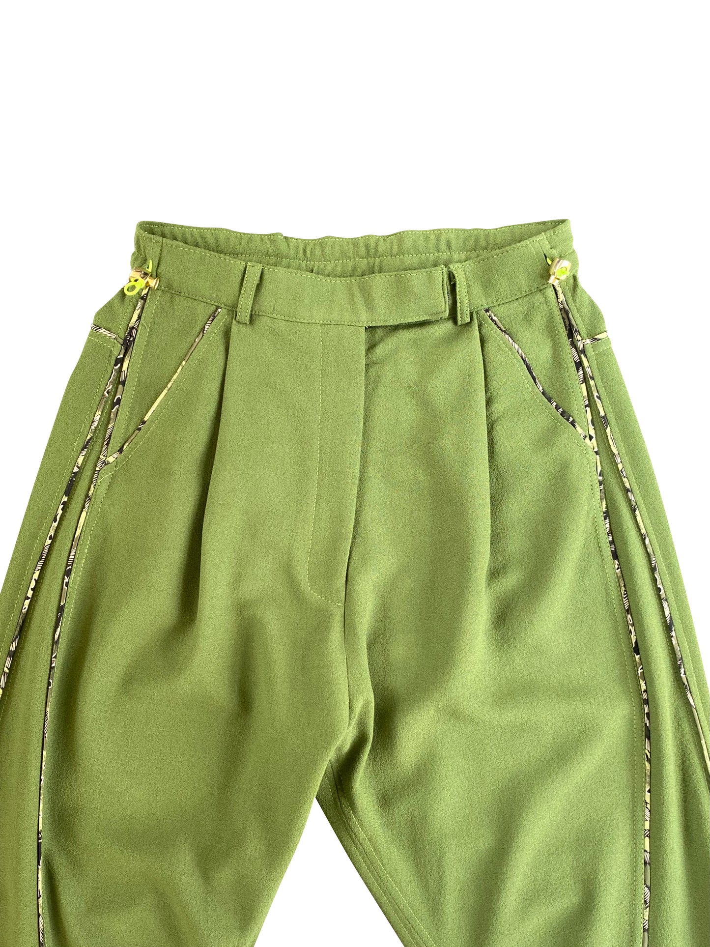 Earthly Moss Crepe Wool Arched-Leg Tailored Pants