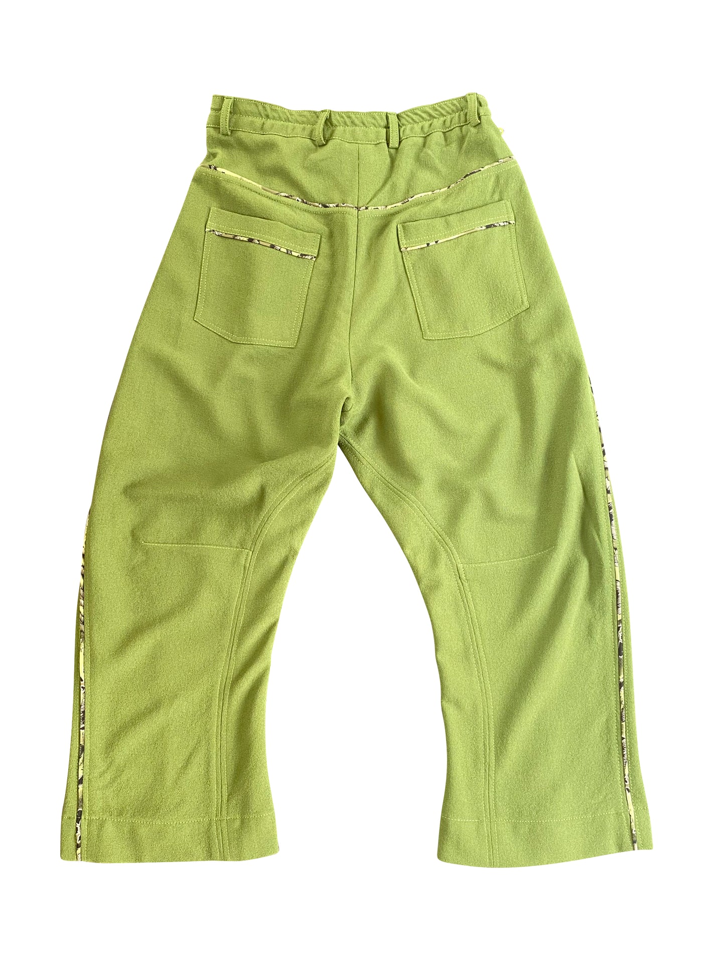 Earthly Moss Crepe Wool Arched-Leg Tailored Pants