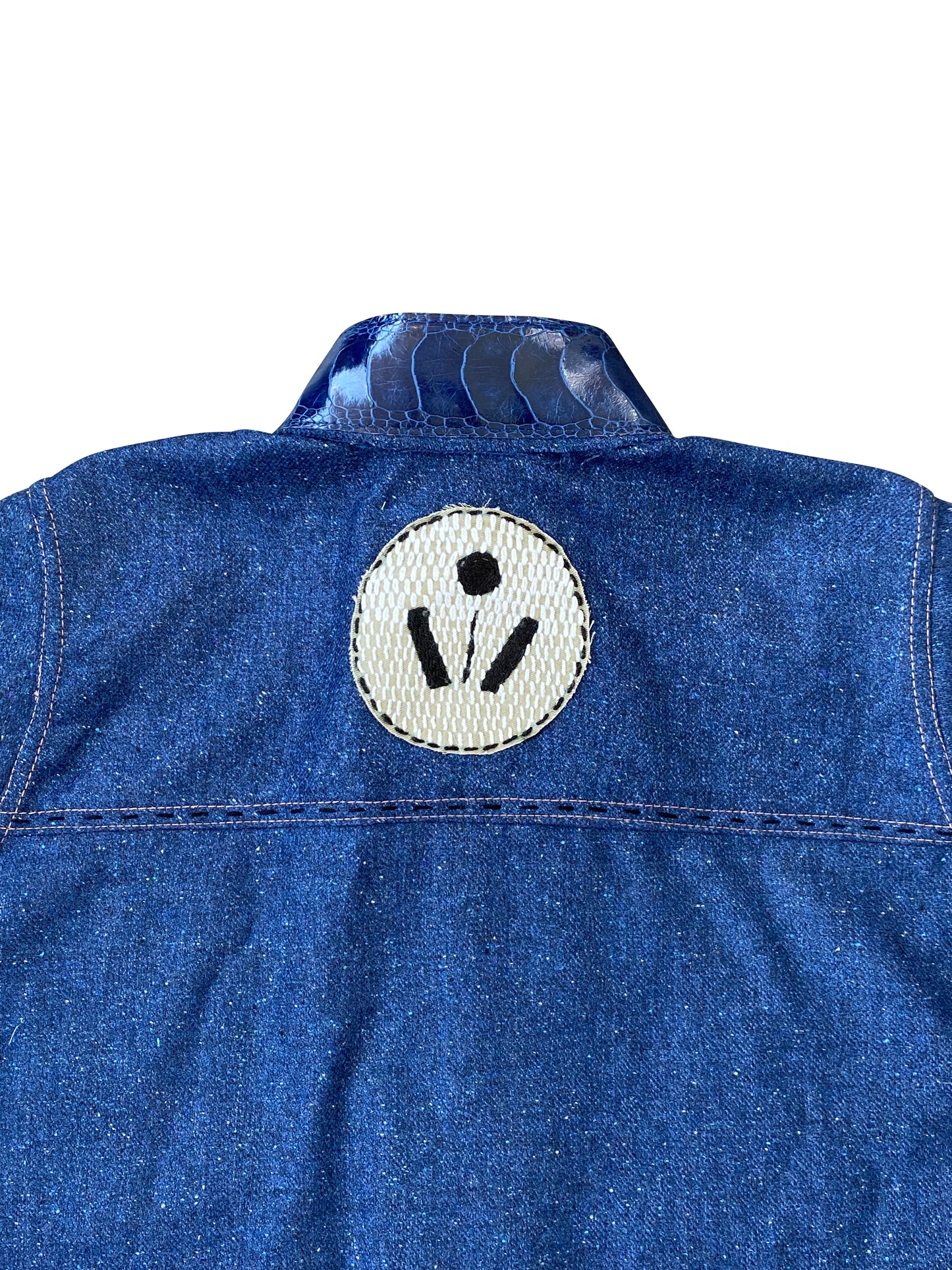 Speckled Wool Shirt with Ostrich Leather Shin Mandarin Collar