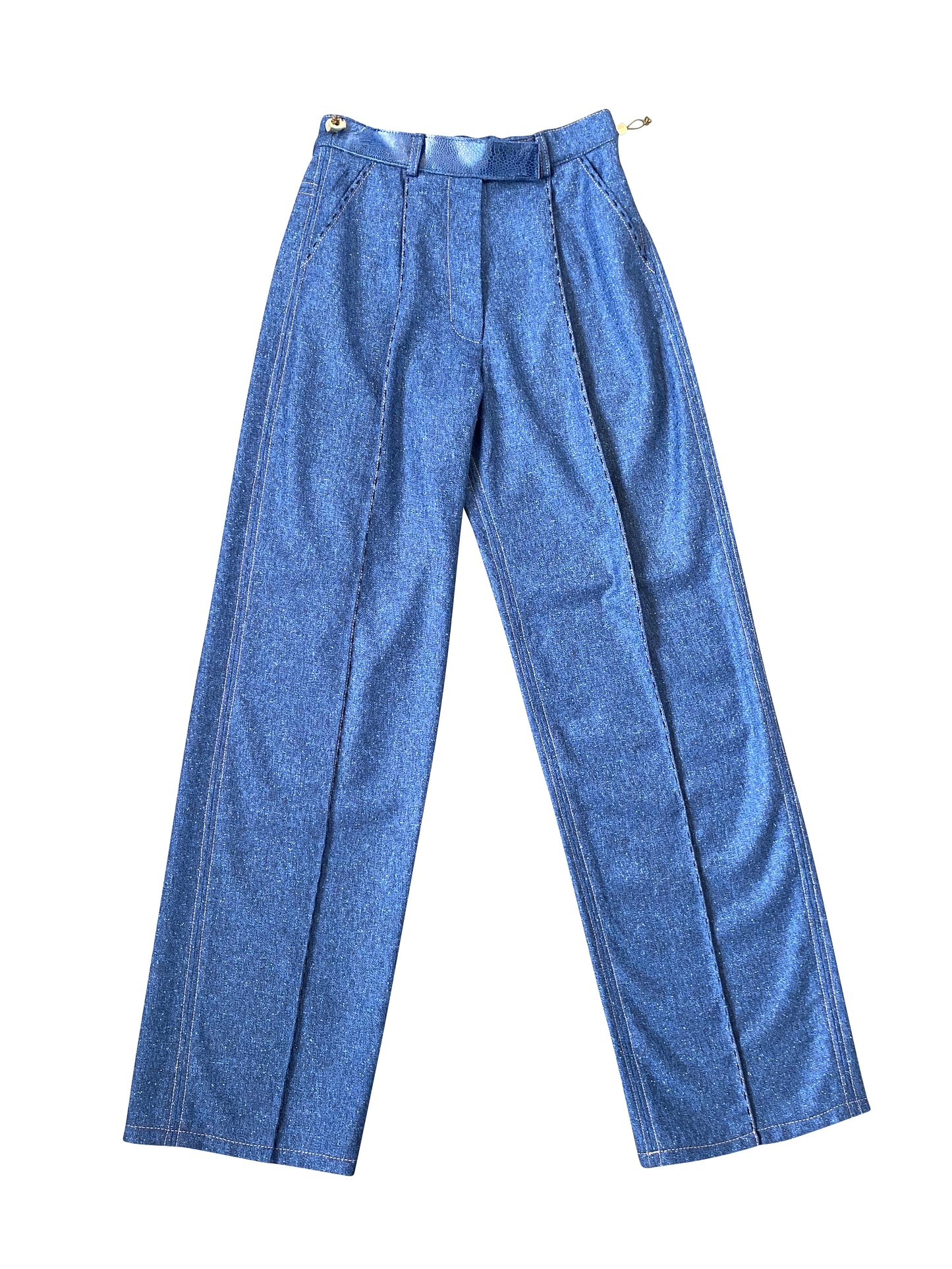Speckled Wool Tailored Pants with Ostrich Leather Shin Details