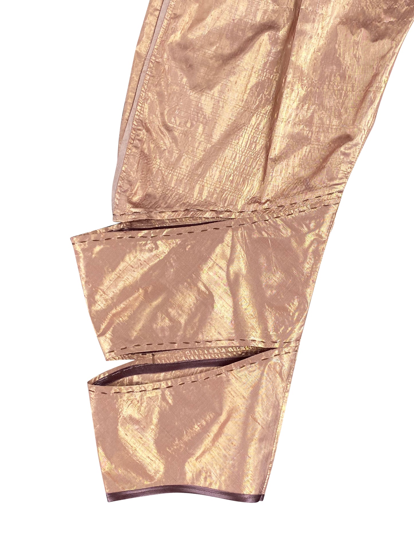 Copper Mothership Disc Arched-Leg Pants in Deadstock Silk Lame
