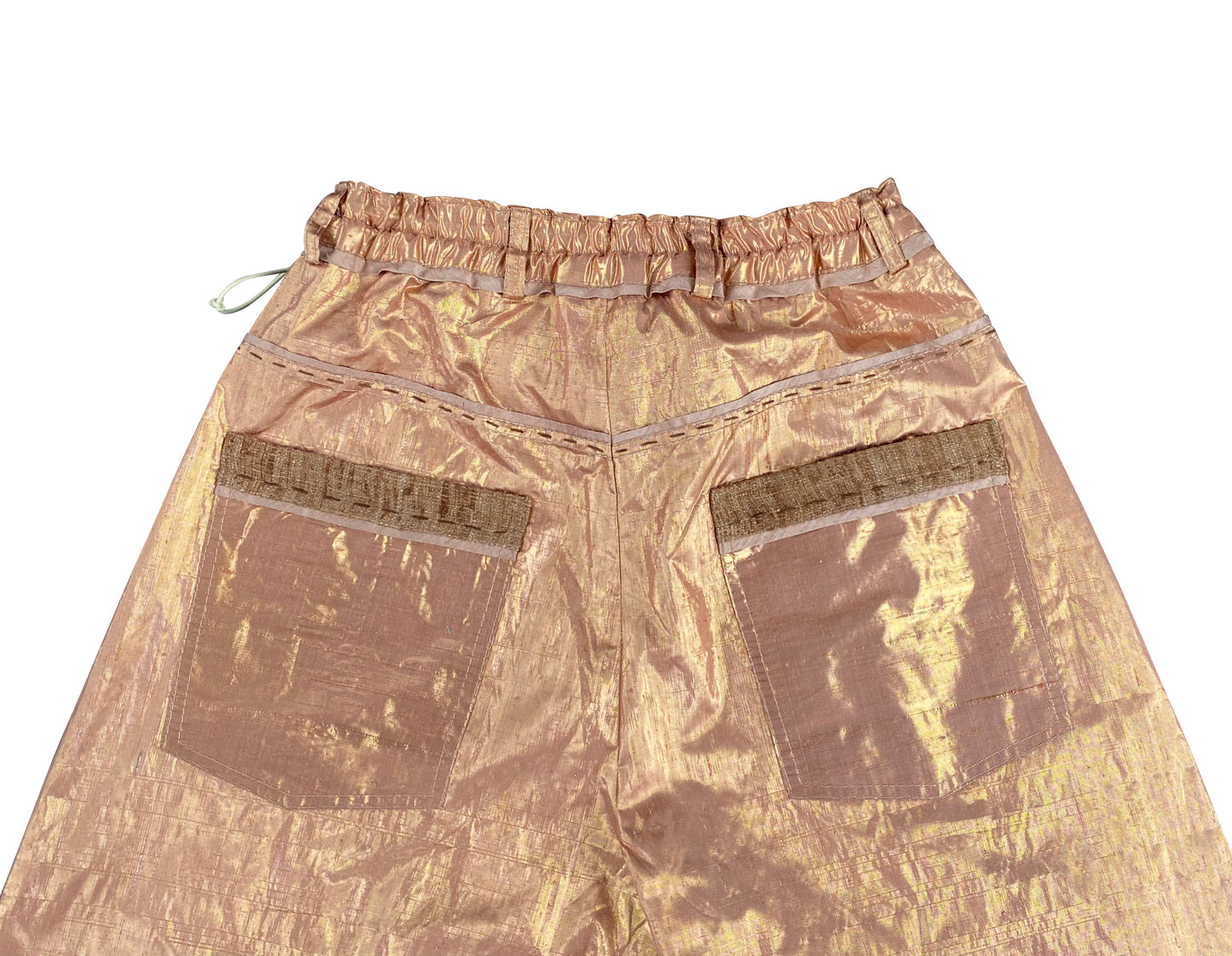 Copper Mothership Disc Arched-Leg Pants in Deadstock Silk Lame