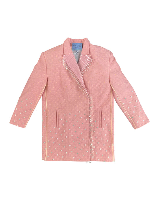 'Pink clay' Hand-beaded Artisanal Double-Breasted Tailored in Deadstock Cotton