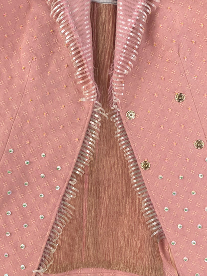 'Pink clay' Hand-beaded Artisanal Double-Breasted Tailored in Deadstock Cotton