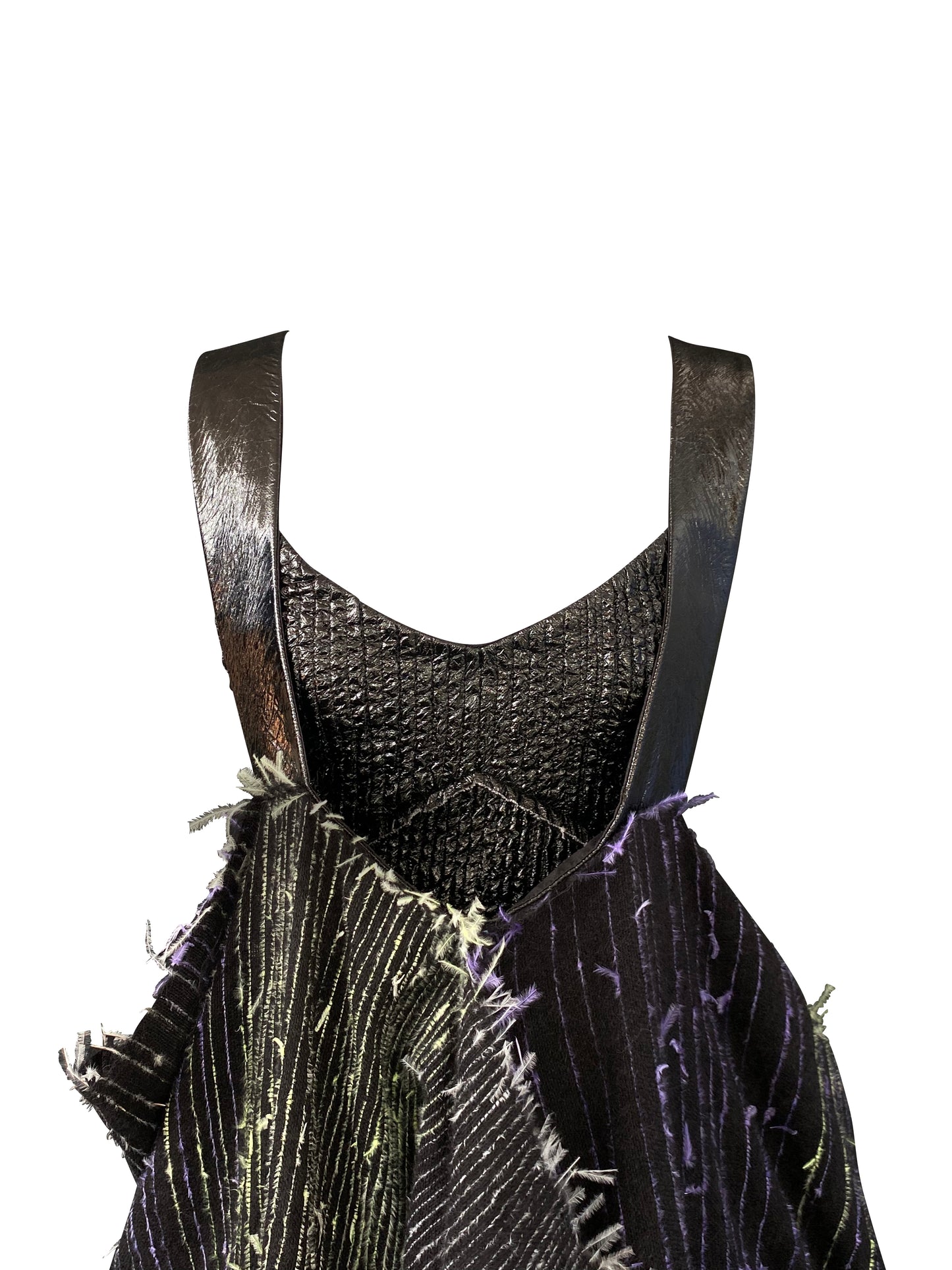 Feathered Fabrics & Mohair Studded Apron Dress with Synthetic Details And Button Sn