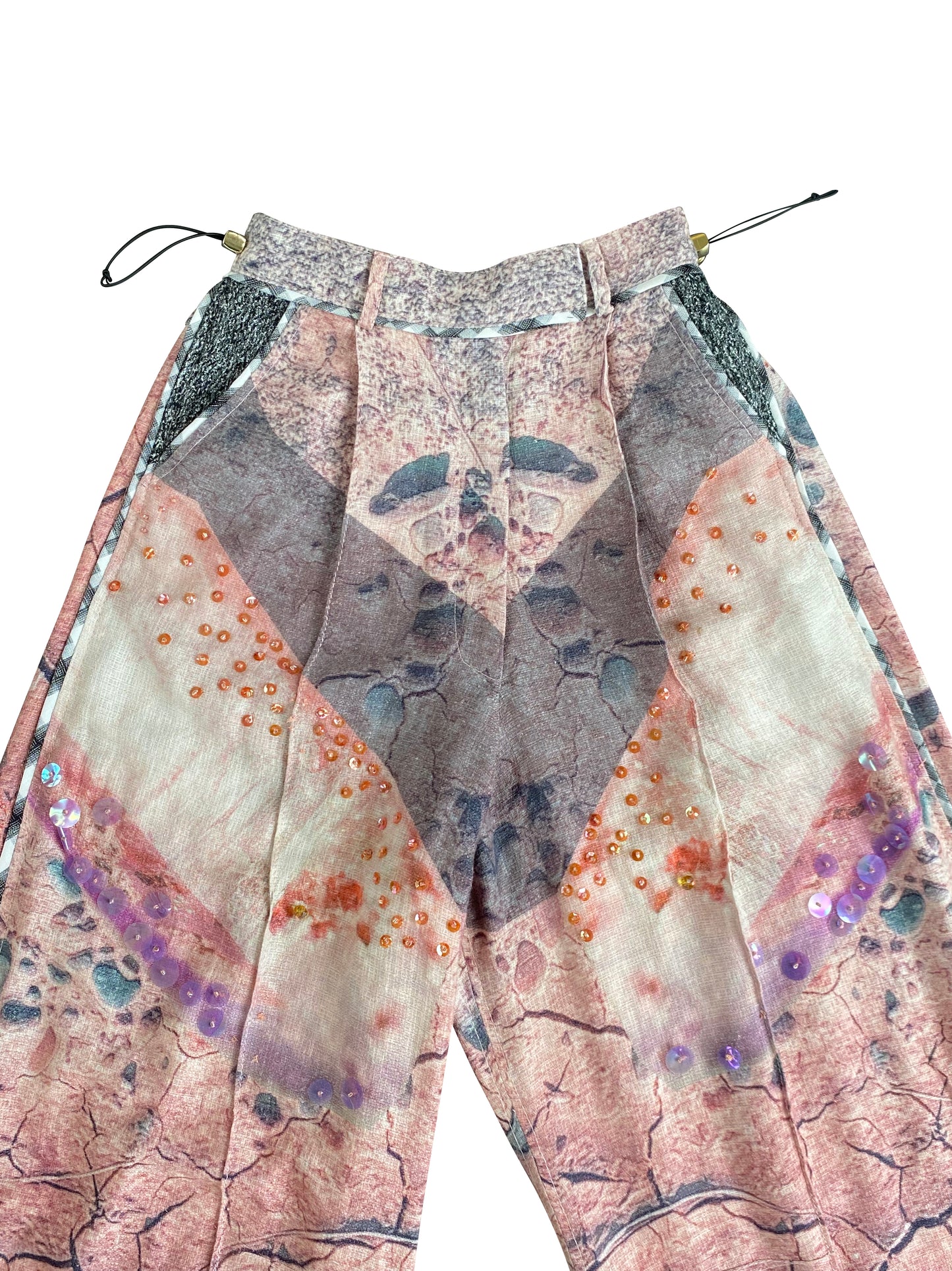 'Desert Rose Soil' Hand-Beaded Signature Pants With Original 'Viviers' Print in Deadstock Cotton