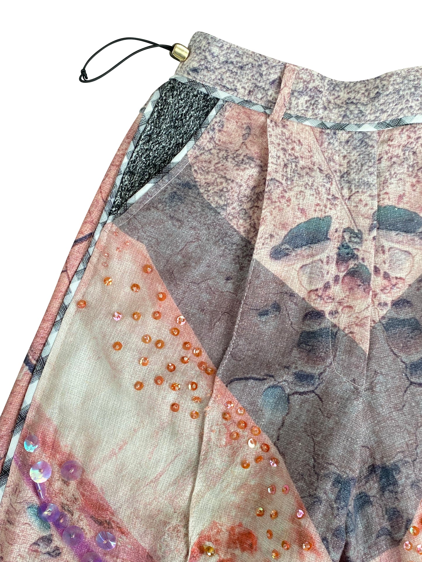 'Desert Rose Soil' Hand-Beaded Signature Pants With Original 'Viviers' Print in Deadstock Cotton