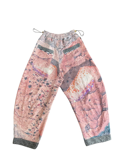 'Desert Rose Soil' Hand-Beaded Signature Pants With Original 'Viviers' Print in Deadstock Cotton