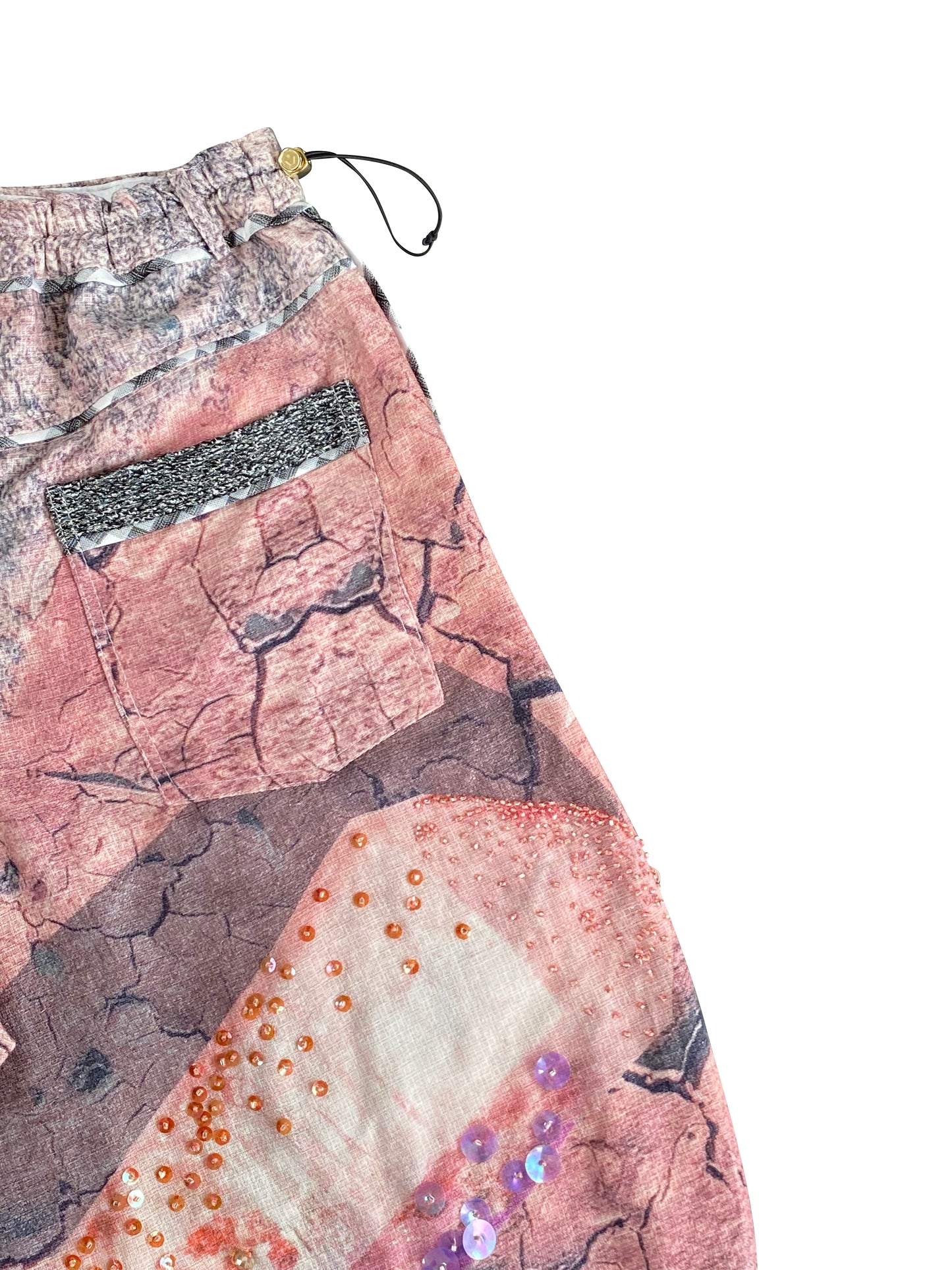 'Desert Rose Soil' Hand-Beaded Signature Pants With Original 'Viviers' Print in Deadstock Cotton