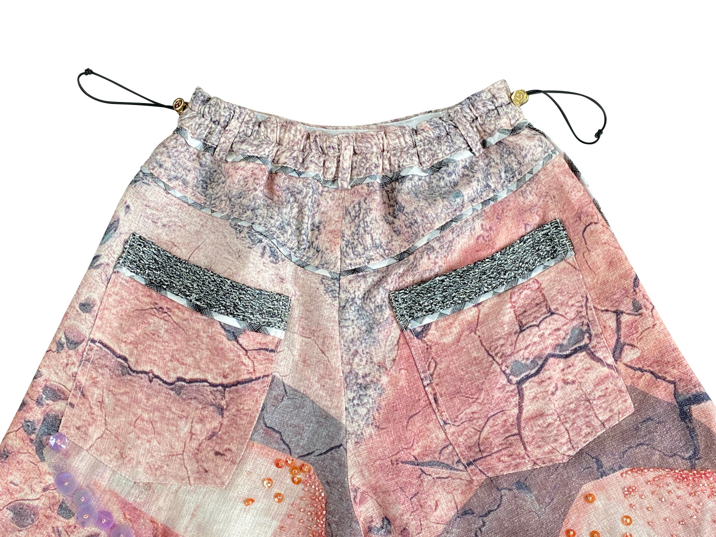 'Desert Rose Soil' Hand-Beaded Signature Pants With Original 'Viviers' Print in Deadstock Cotton