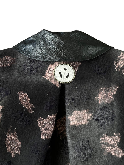 Florette Artisanal Wool, Felt & Lace Coat With Exposed Shoulder Pads & Hand Embroidery Stitches