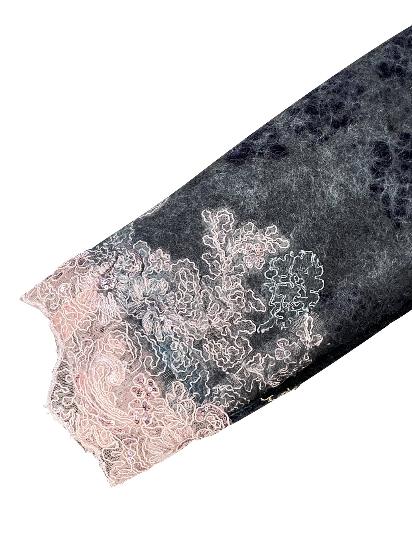 Florette Artisanal Wool, Felt & Lace Coat With Exposed Shoulder Pads & Hand Embroidery Stitches