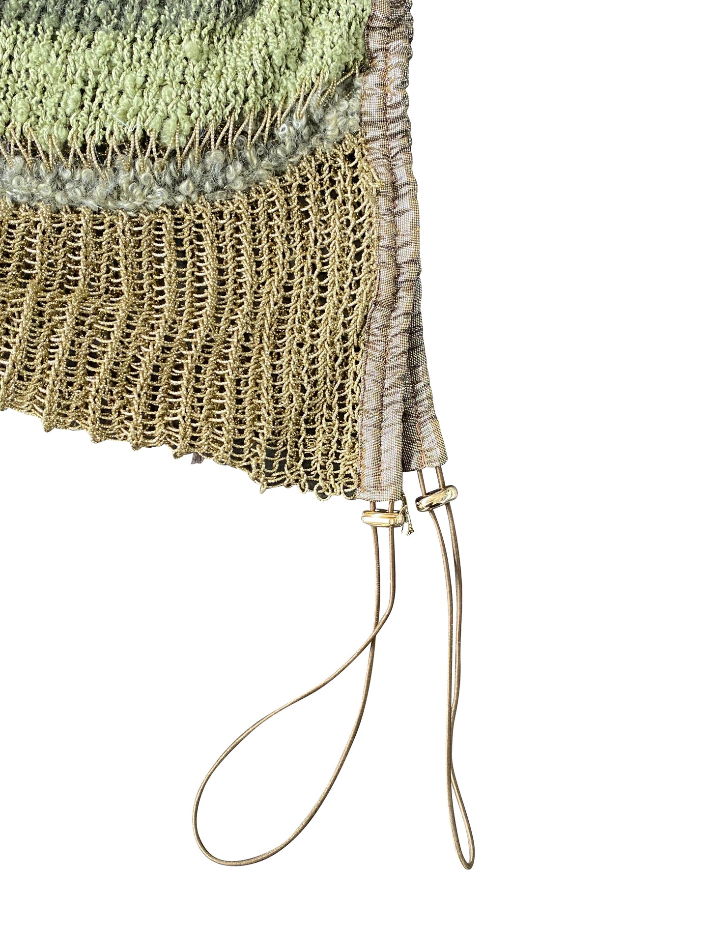 Green Moss Knitted Draped Dress with Drawstrings in Mohair, Wool & Viscose Blend