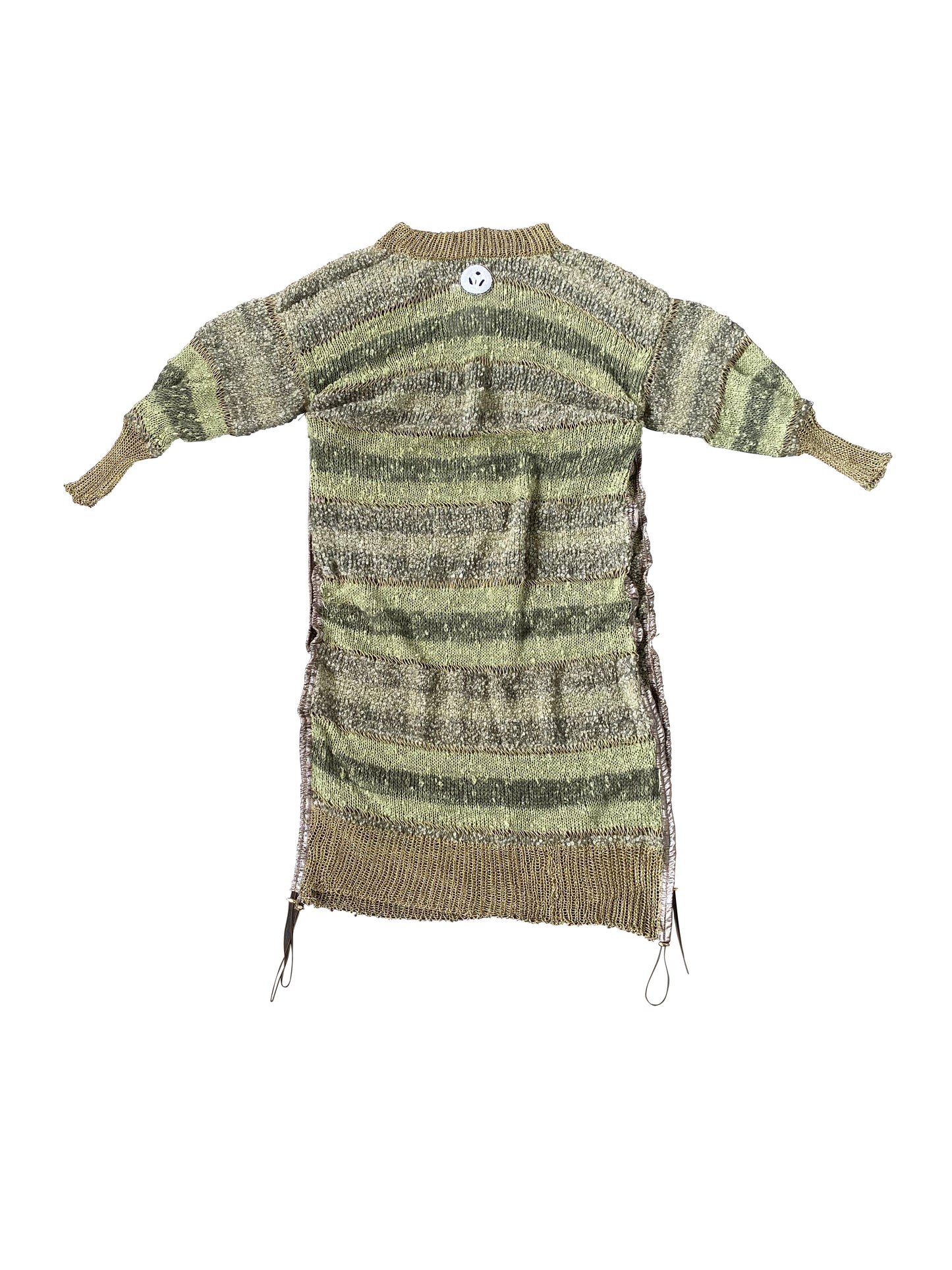 Green Moss Knitted Draped Dress with Drawstrings in Mohair, Wool & Viscose Blend