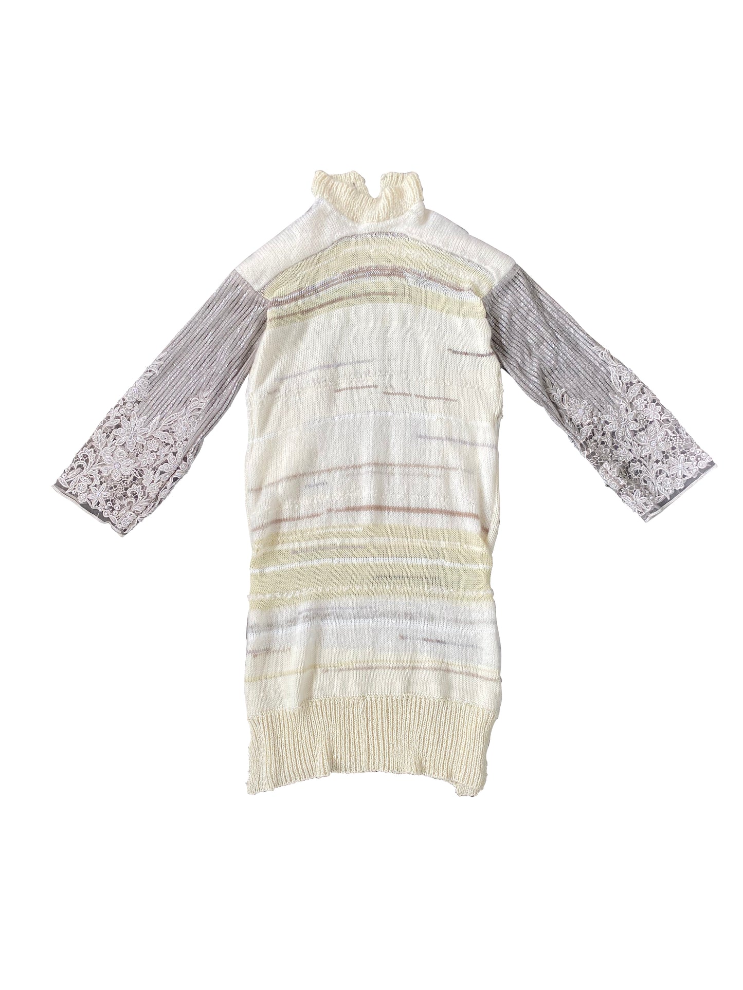 'Kersefontein Stairs with Victorian Decor' Artisanal Knitted Dress in Wool, Mohair, Deadstock Viscose & Lace