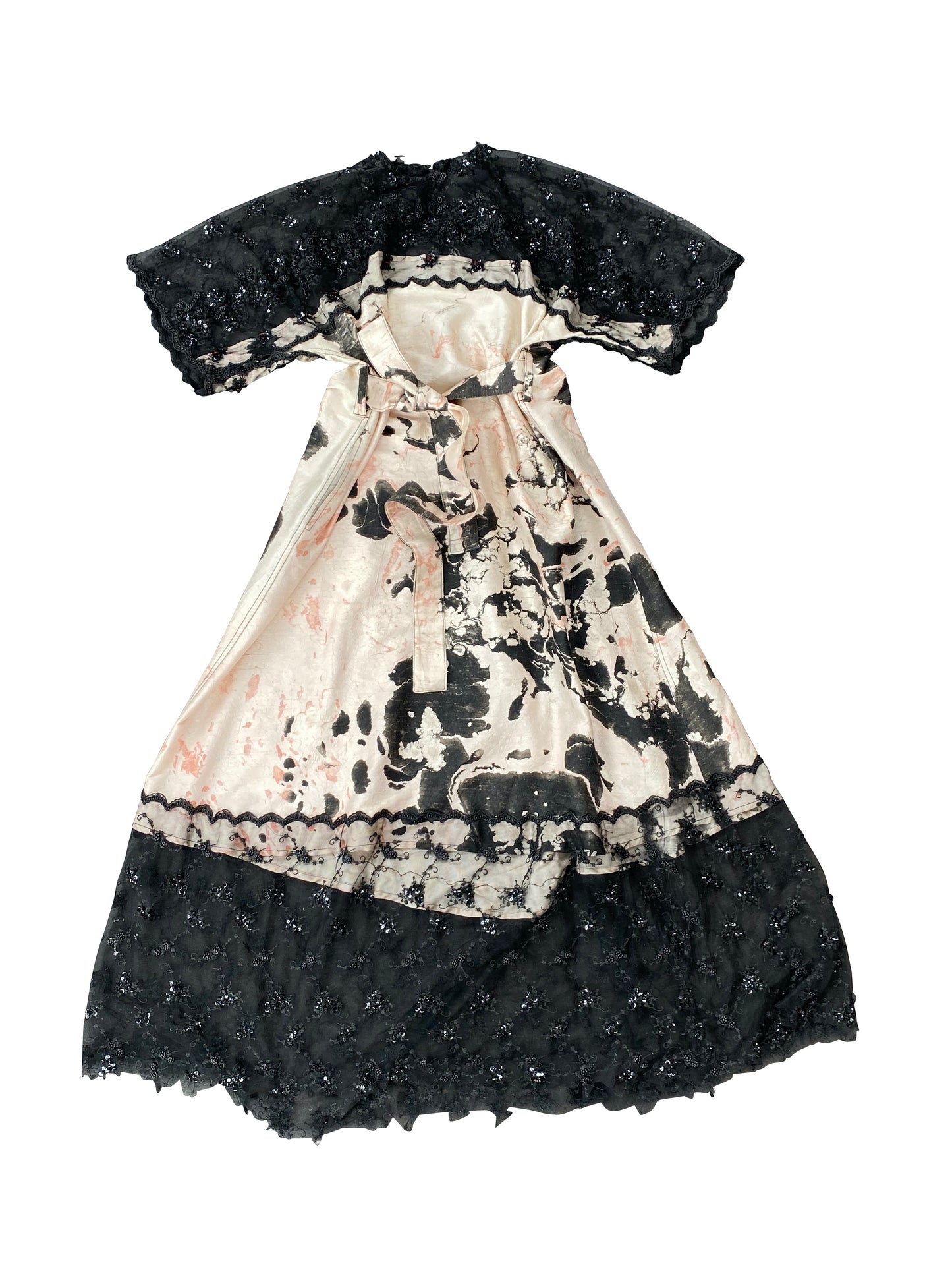 Cochineal Suminigashi Printed Silk & Hand-Beaded Lace Dress