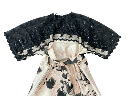 Cochineal Suminigashi Printed Silk & Hand-Beaded Lace Dress
