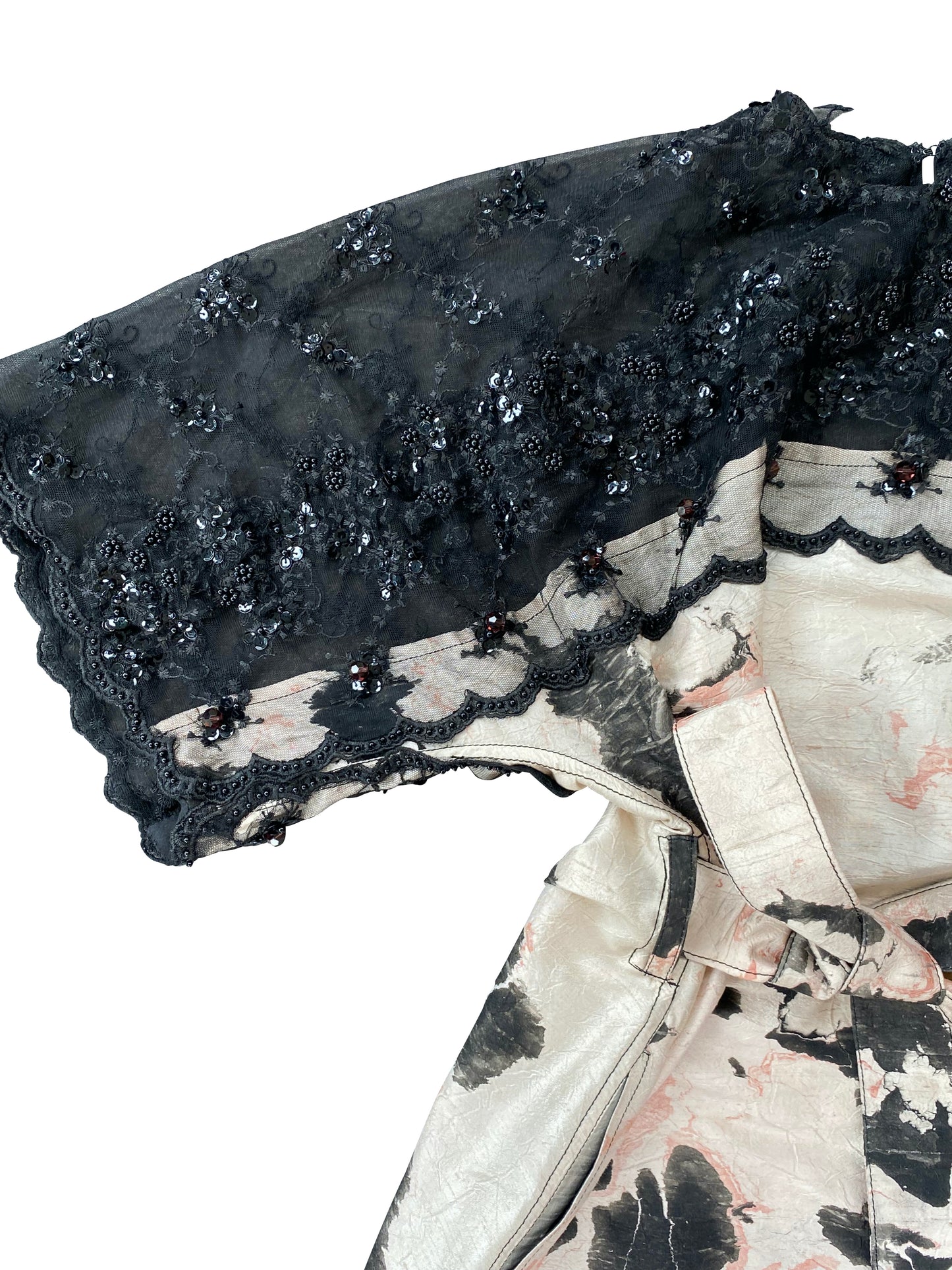 Cochineal Suminigashi Printed Silk & Hand-Beaded Lace Dress