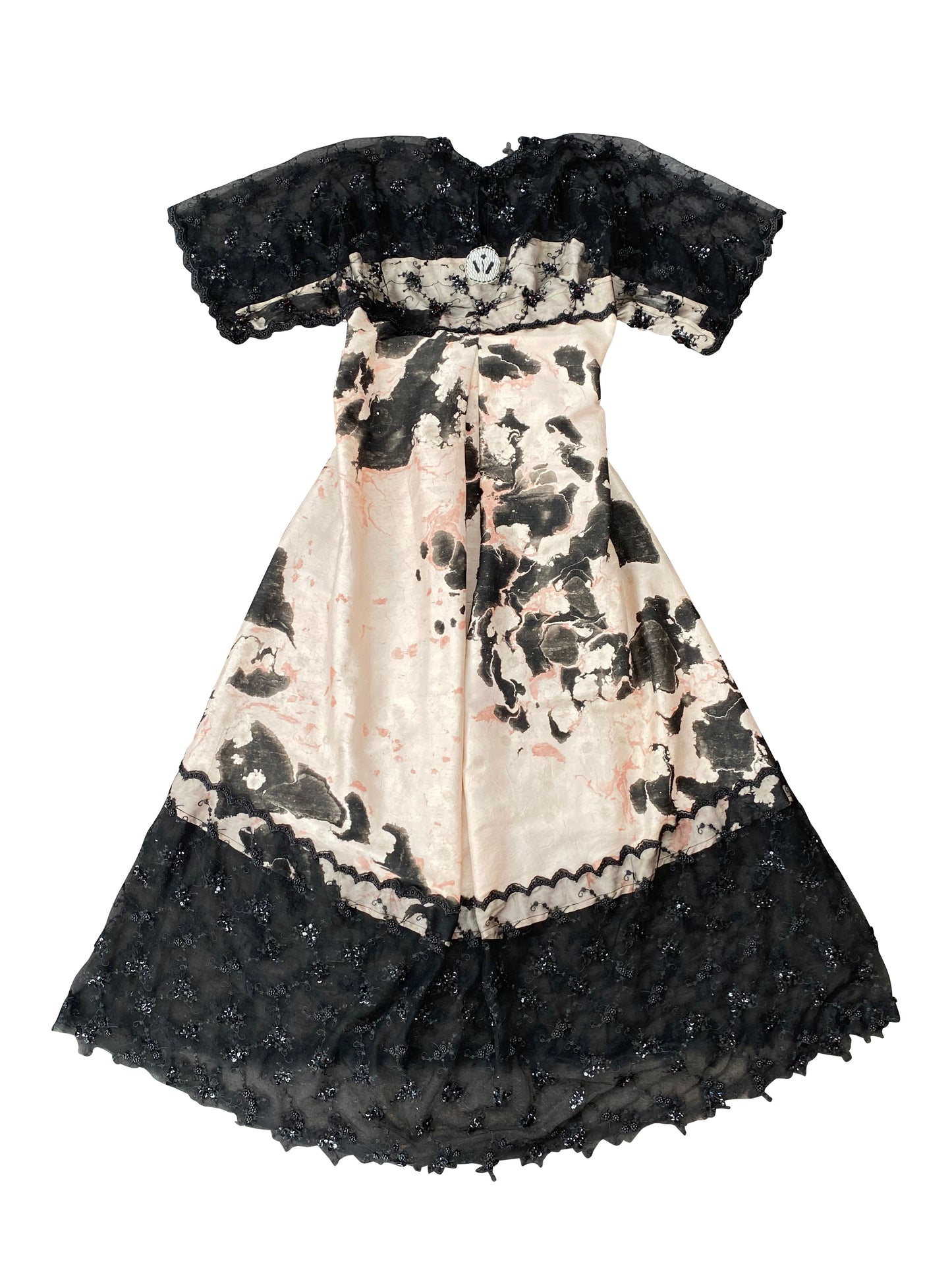 Cochineal Suminigashi Printed Silk & Hand-Beaded Lace Dress