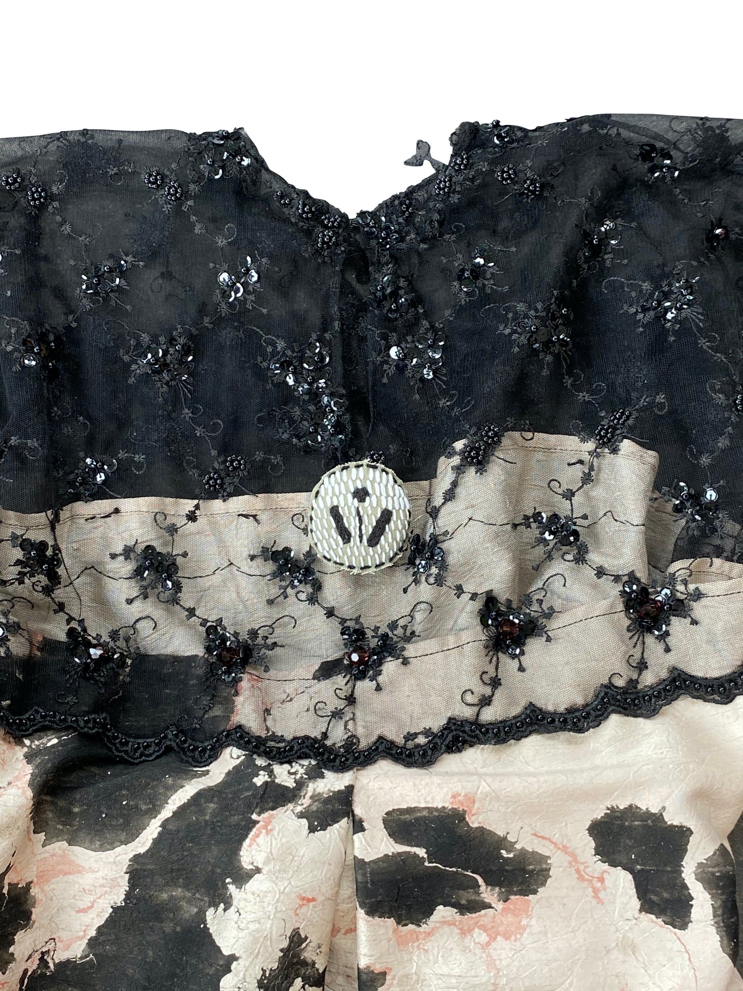 Cochineal Suminigashi Printed Silk & Hand-Beaded Lace Dress