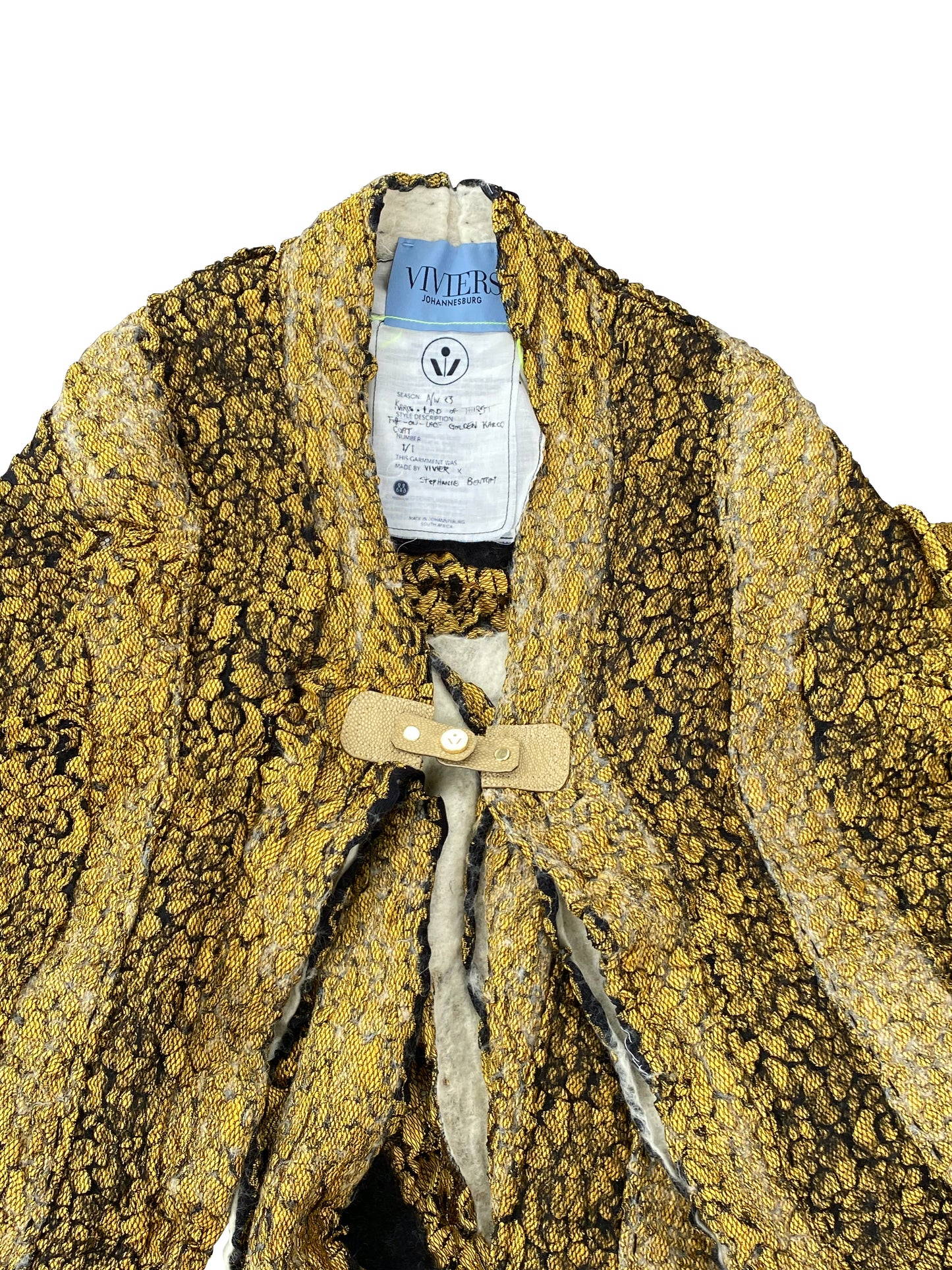 Artisanal 'Golden Karoo' Felt-on-Lace Coat in Wool & Mohair