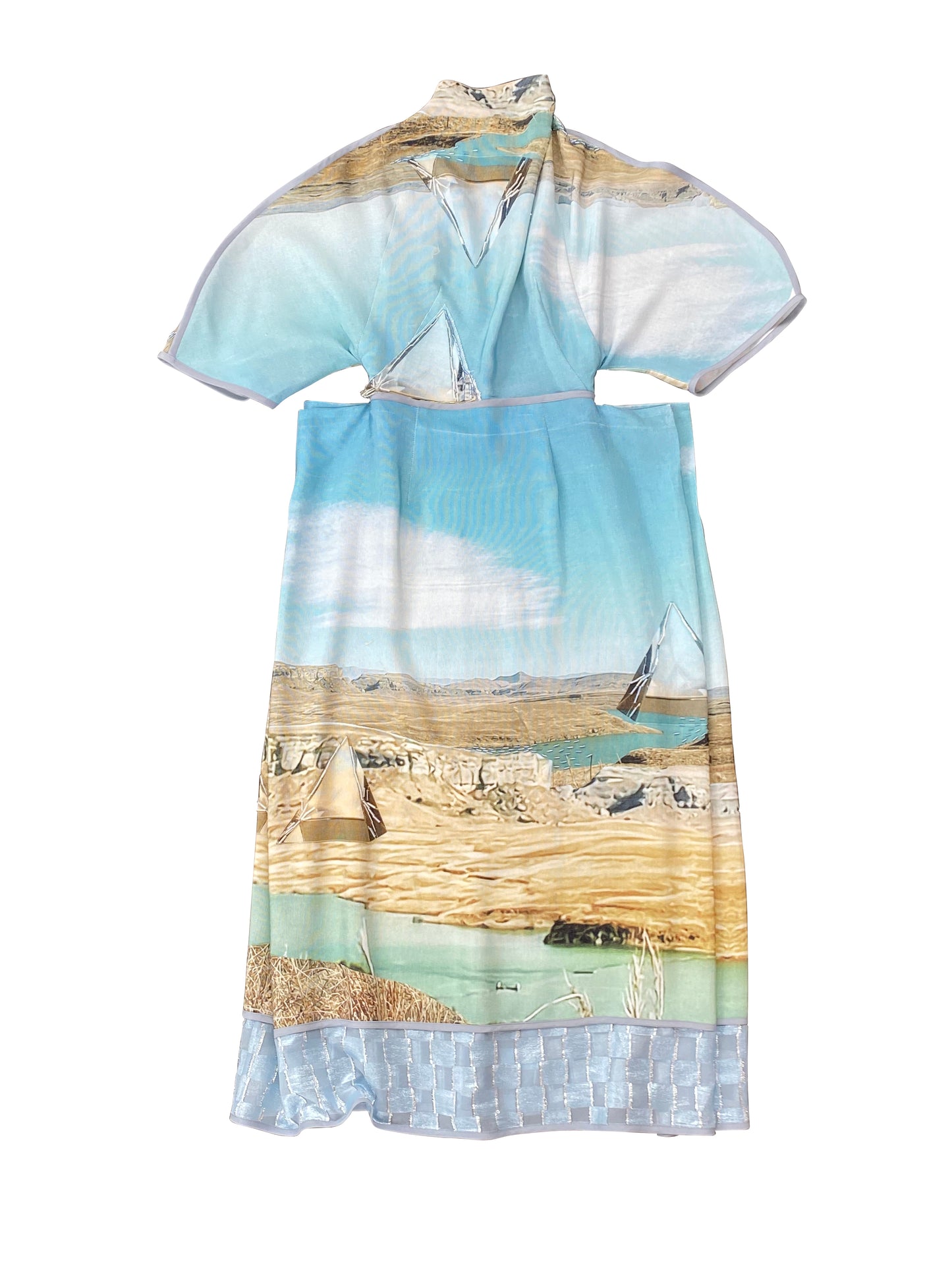 'As above, so below' Original 'Viviers' Print Surreal Pyramid-Sky Dress in Vintage Rayon.