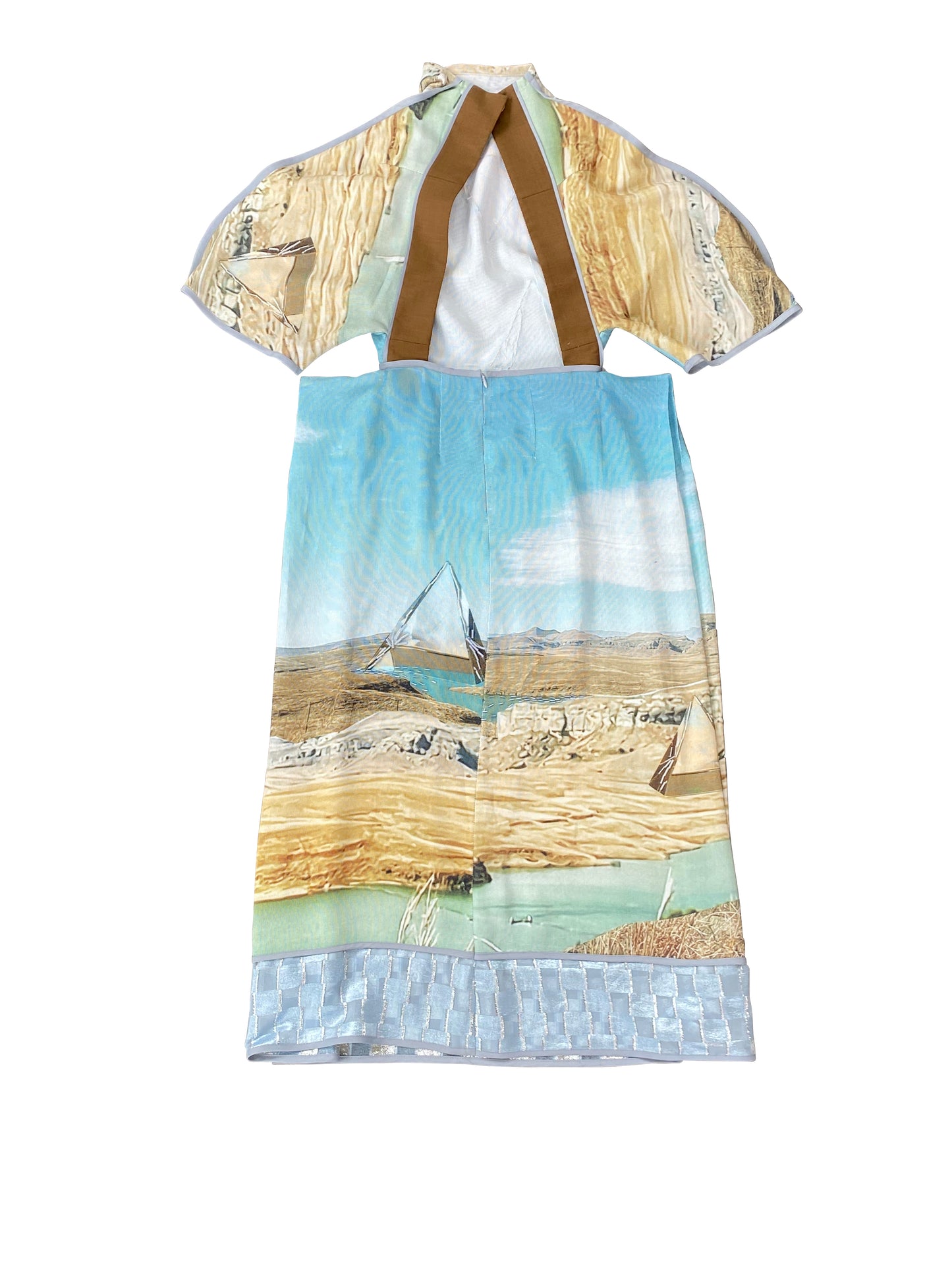 'As above, so below' Original 'Viviers' Print Surreal Pyramid-Sky Dress in Vintage Rayon.