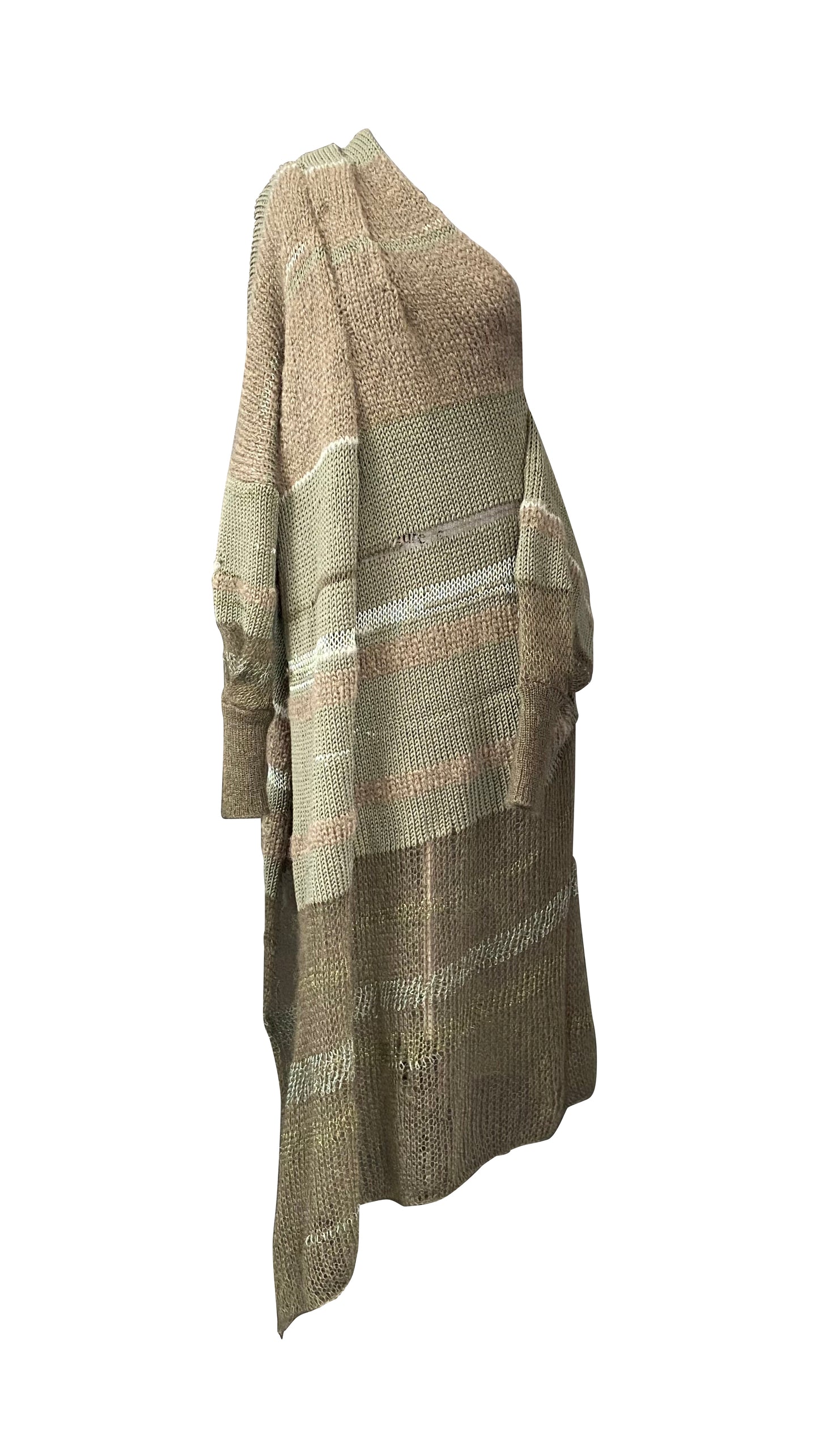 Artisanal Green Asymmetrical Knitted Dress in Silk, Mohair & Wool