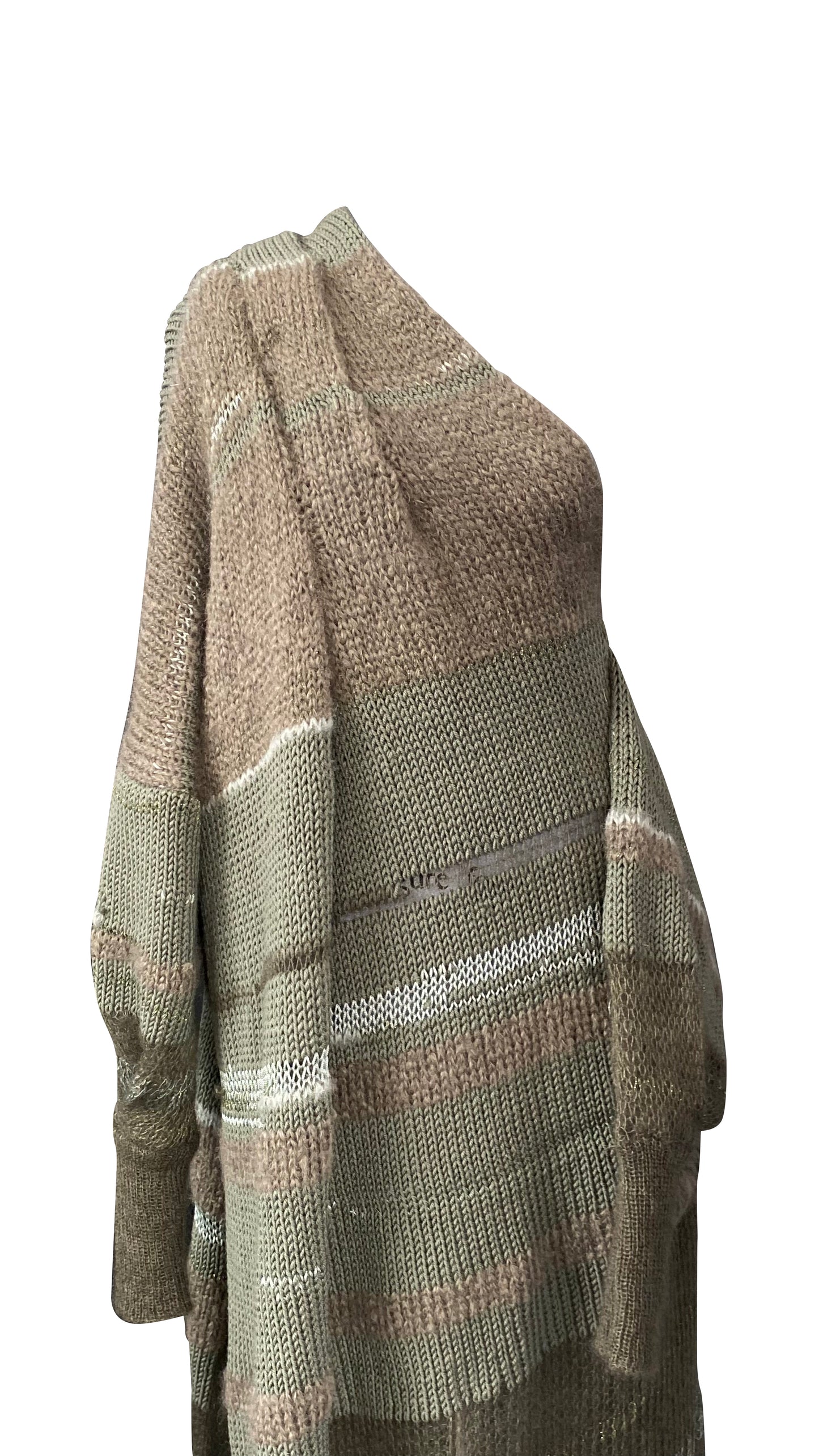 Artisanal Green Asymmetrical Knitted Dress in Silk, Mohair & Wool