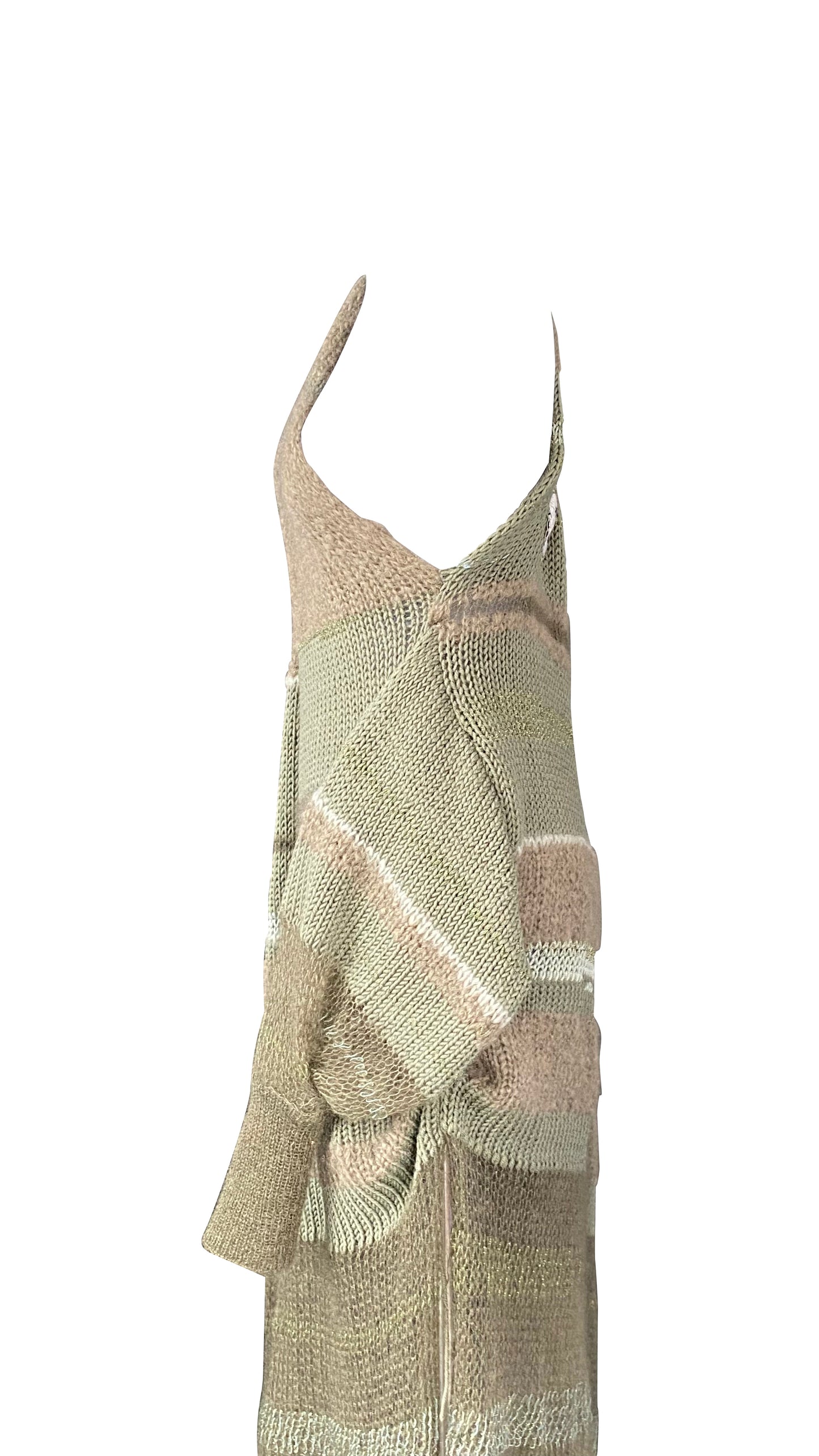 Artisanal Green Asymmetrical Knitted Dress in Silk, Mohair & Wool