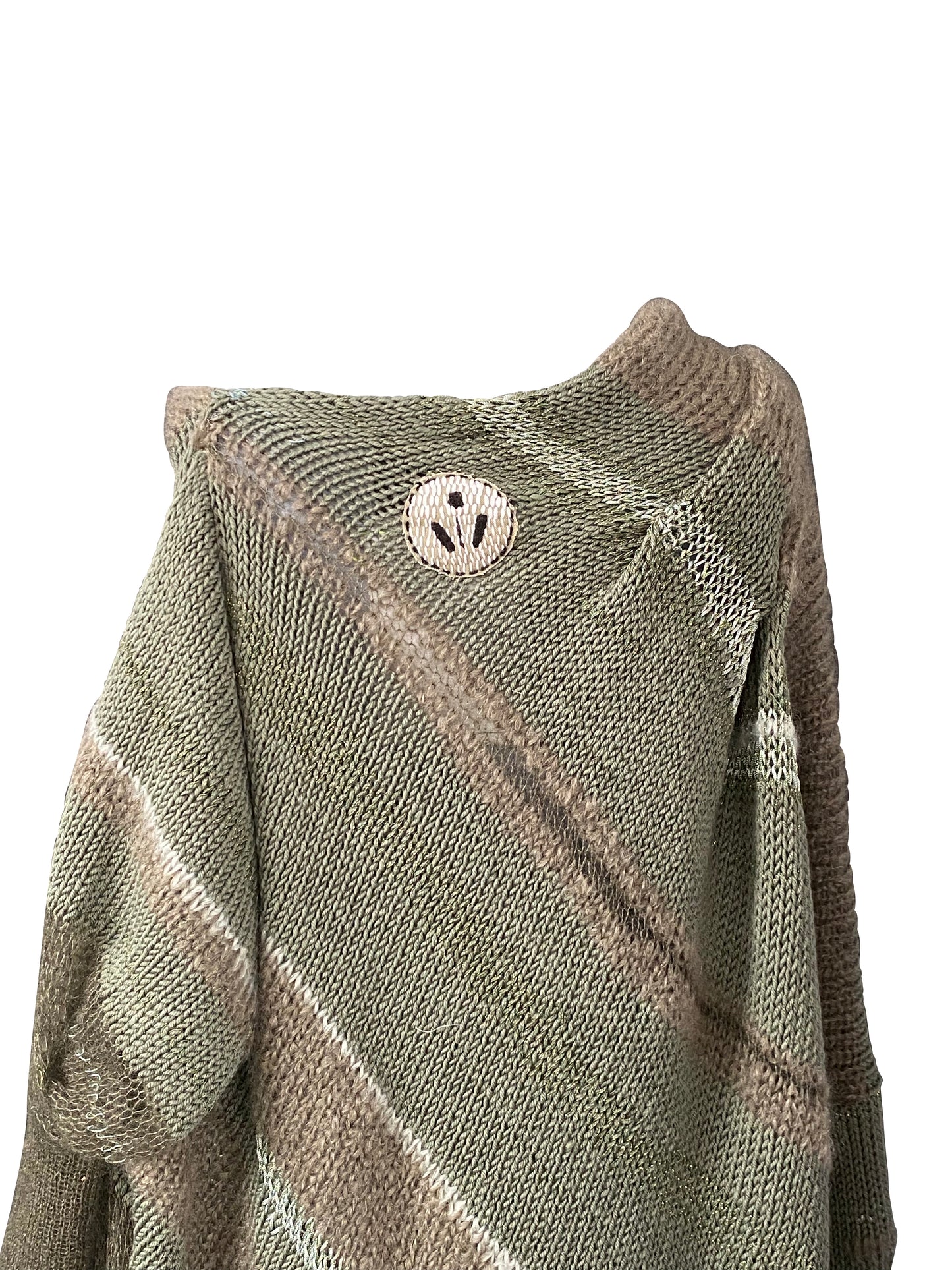 Artisanal Green Asymmetrical Knitted Dress in Silk, Mohair & Wool