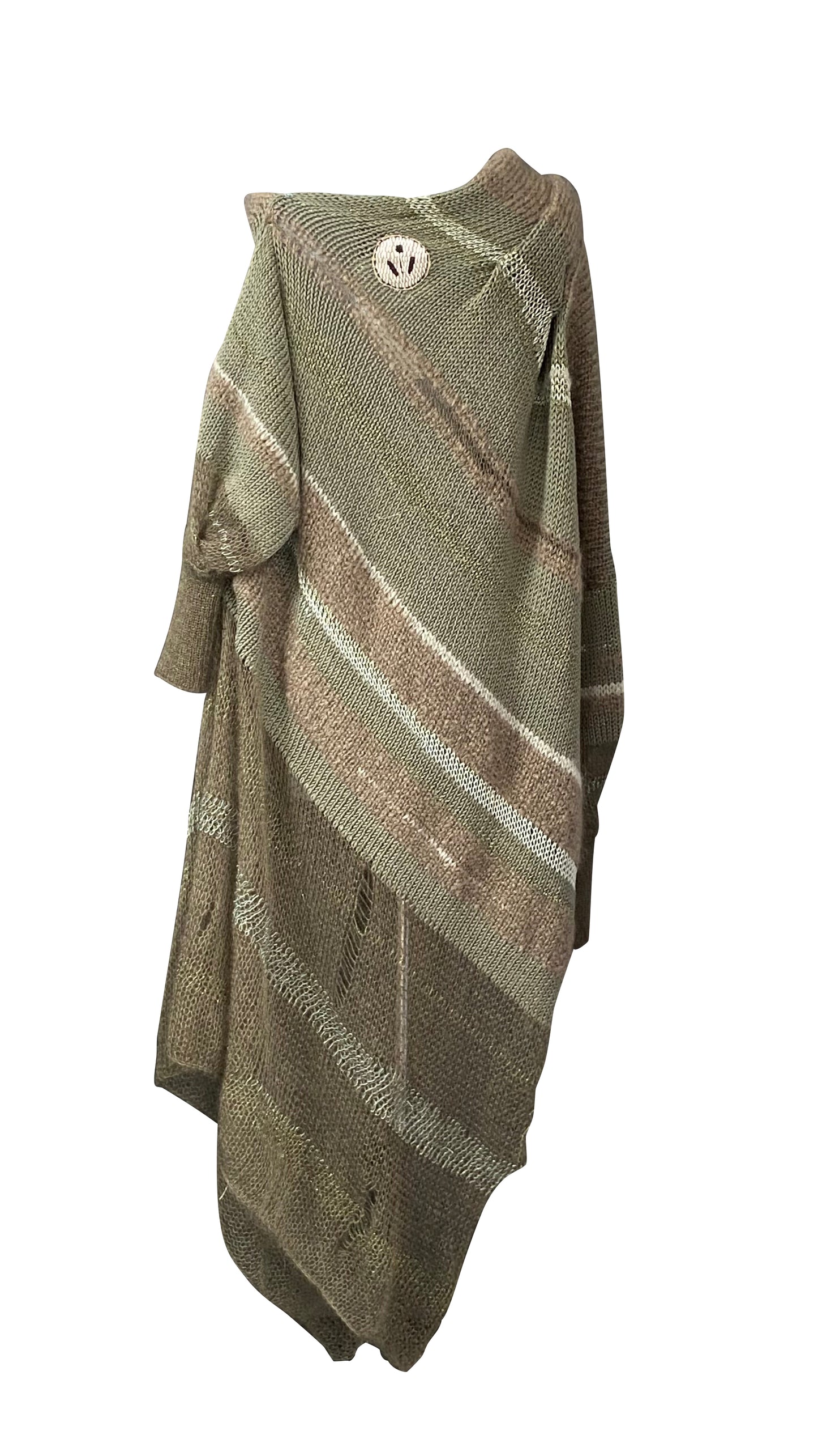 Artisanal Green Asymmetrical Knitted Dress in Silk, Mohair & Wool